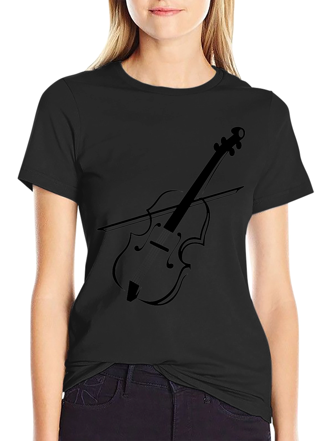 Musical Violin Graphic Tee - Black