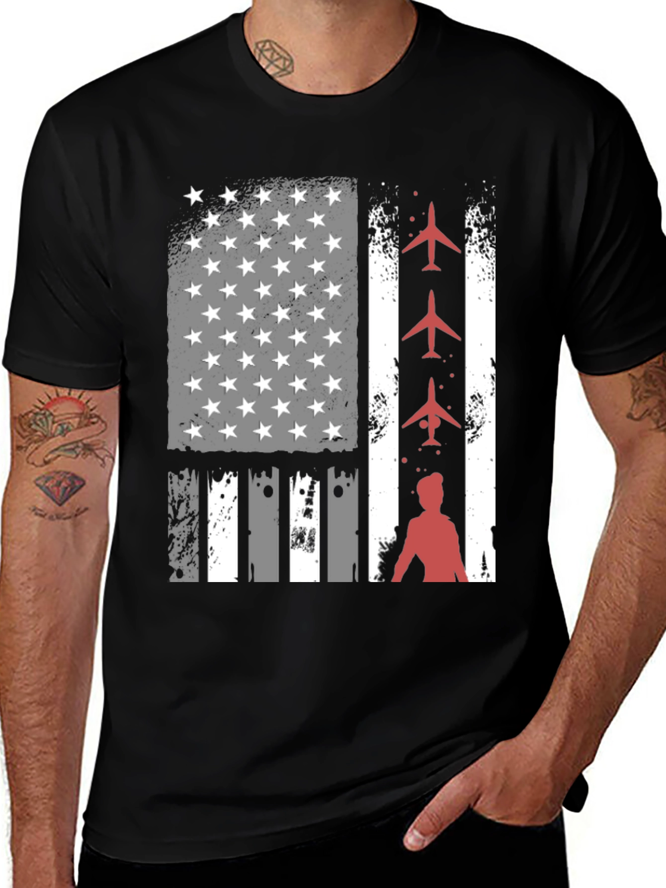 Patriotic Airplane American Flag T-Shirt