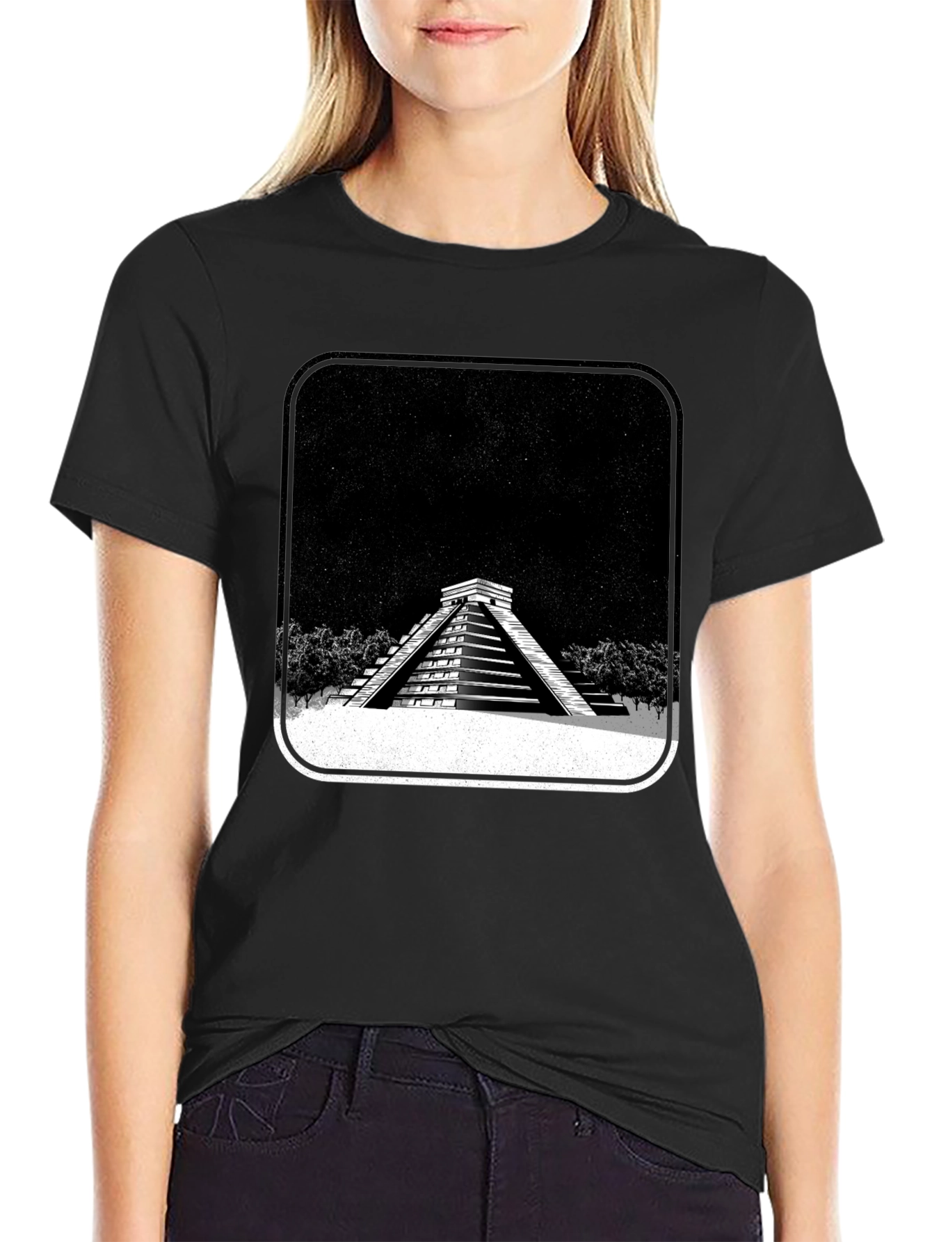 Mayan Pyramid Graphic Tee - Black Unisex T-Shirt