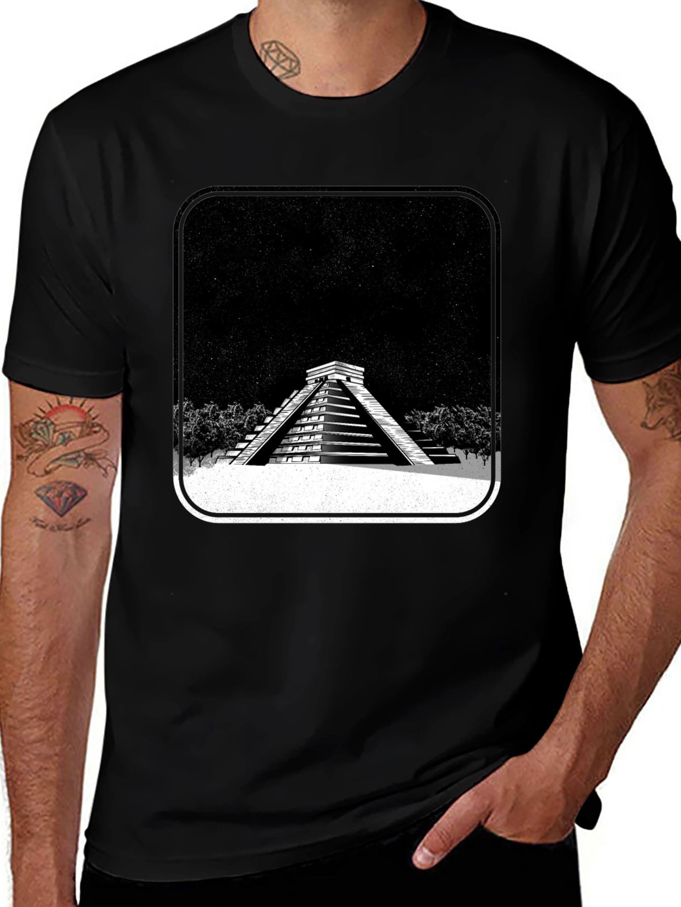 Mayan Pyramid Graphic Tee - Black Unisex T-Shirt
