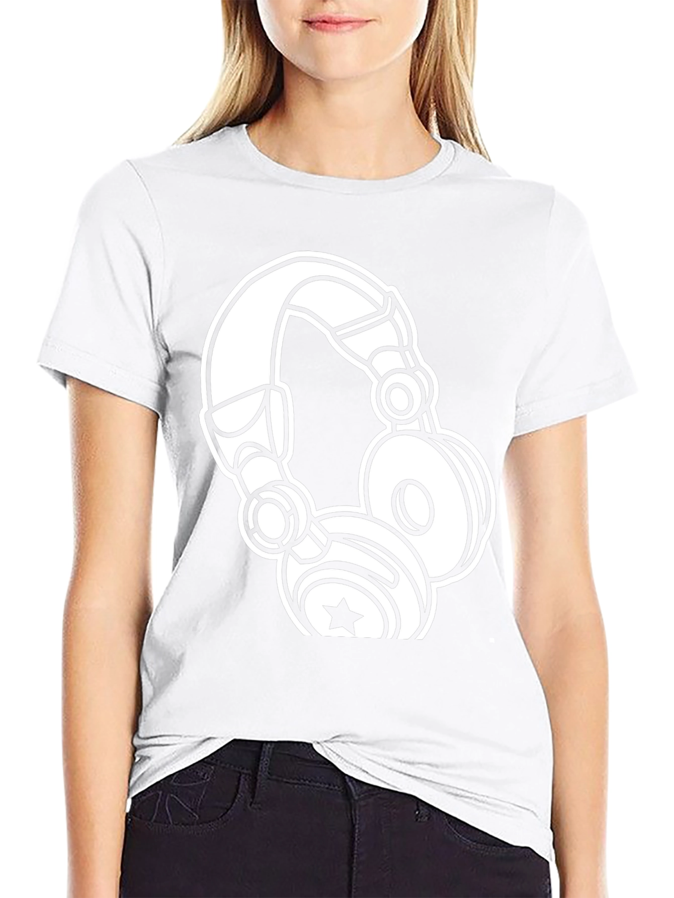Graphic Tee: White Headphones on Black Cotton