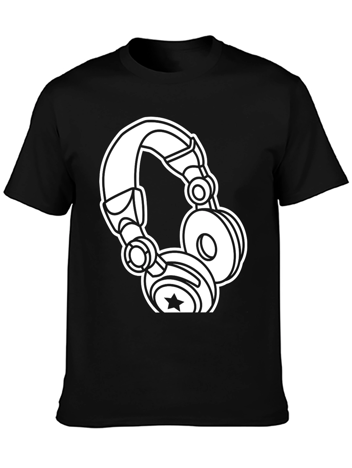 Graphic Tee: White Headphones on Black Cotton