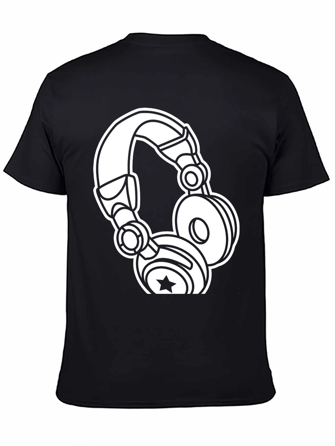 Graphic Tee: White Headphones on Black Cotton