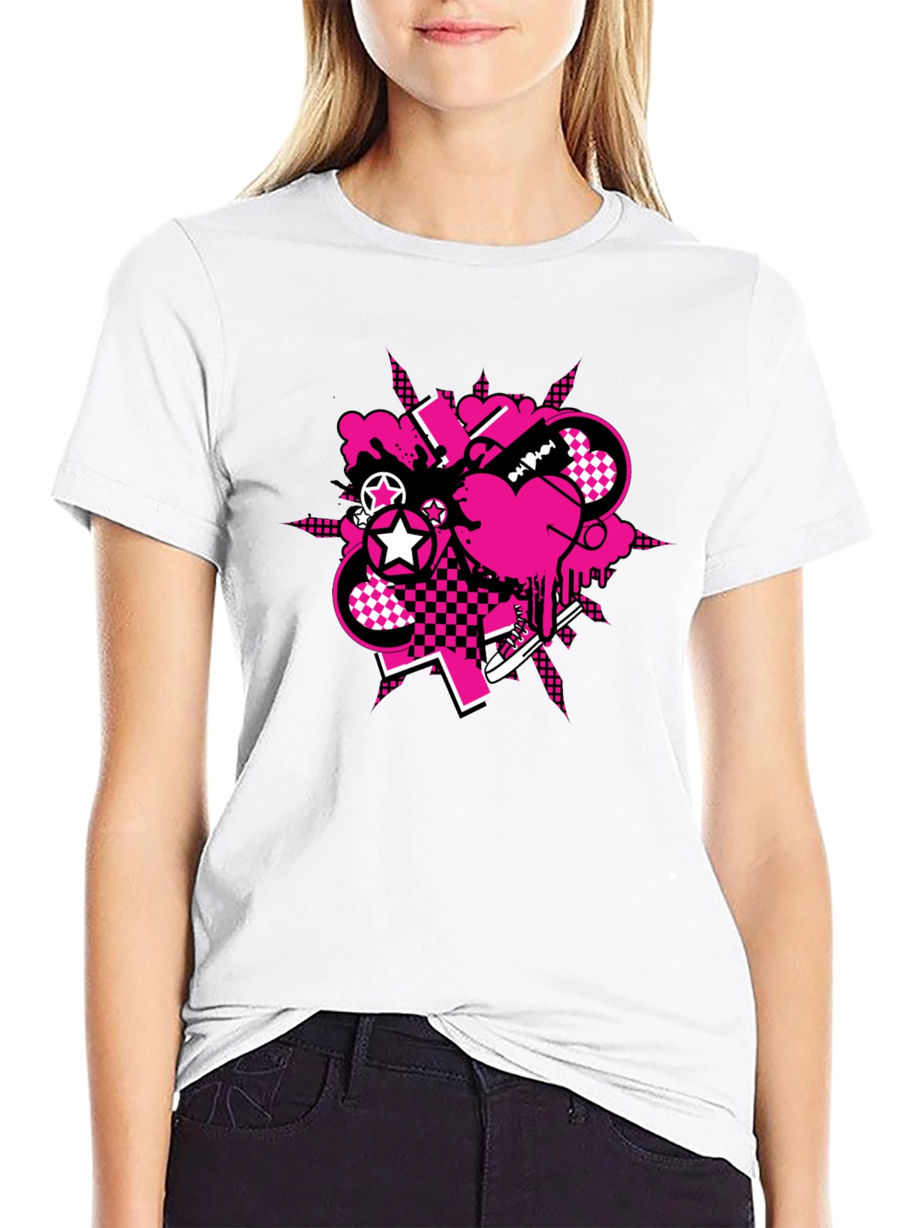 Edgy Graphic Tee - Pink & Black Design