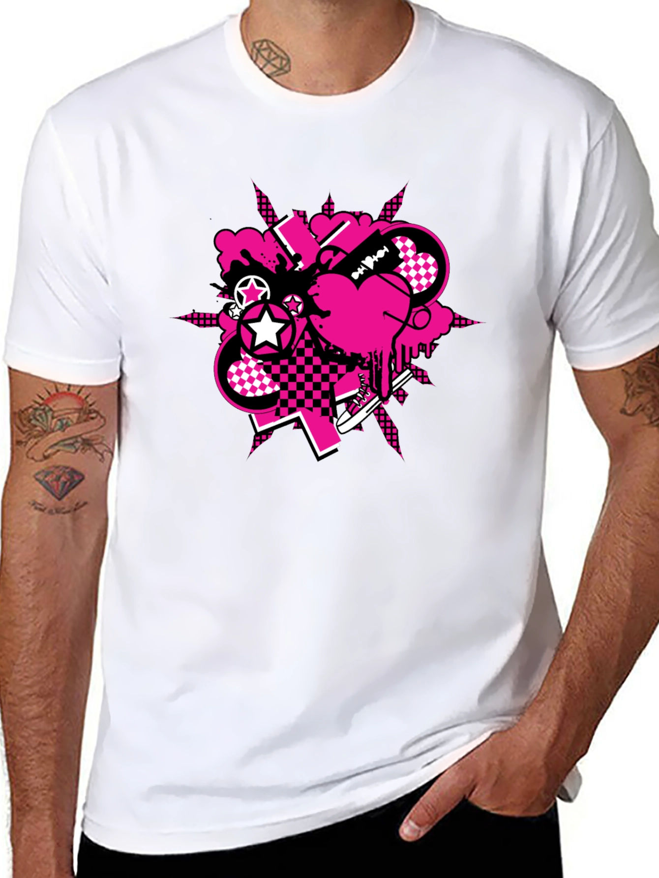 Edgy Graphic Tee - Pink & Black Design