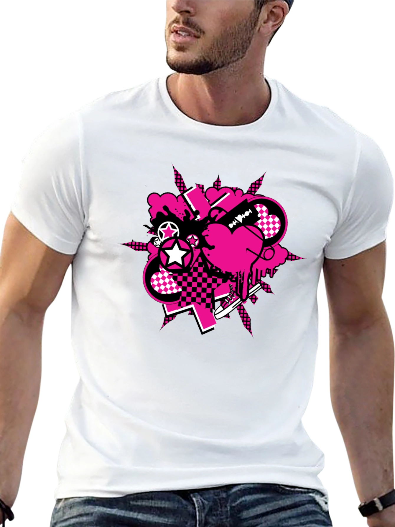 Edgy Graphic Tee - Pink & Black Design
