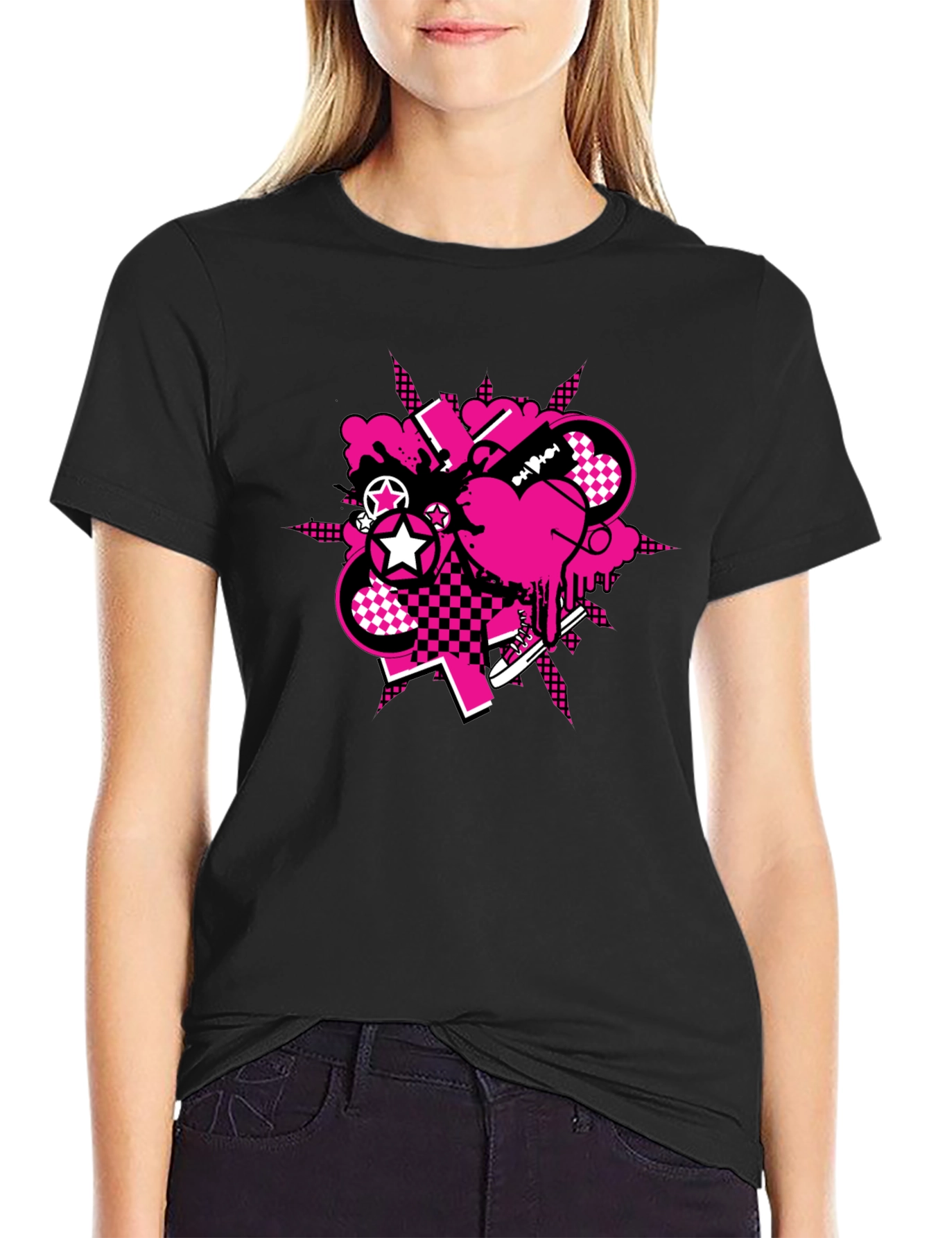 Edgy Graphic Tee - Pink & Black Design