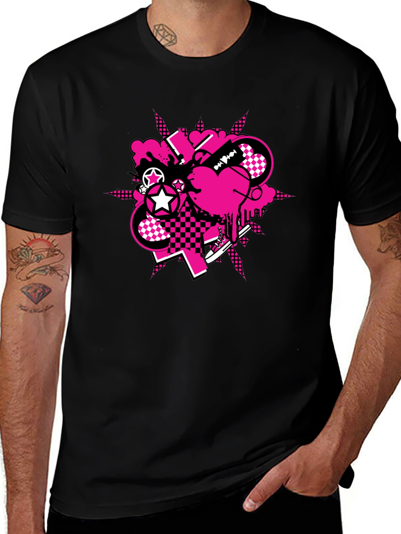 Edgy Graphic Tee - Pink & Black Design