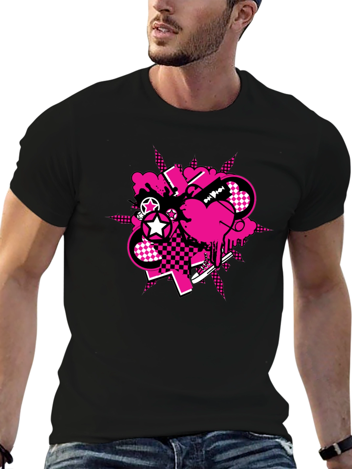 Edgy Graphic Tee - Pink & Black Design