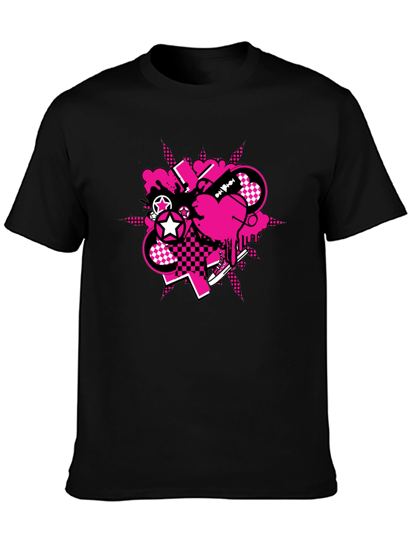 Edgy Graphic Tee - Pink & Black Design