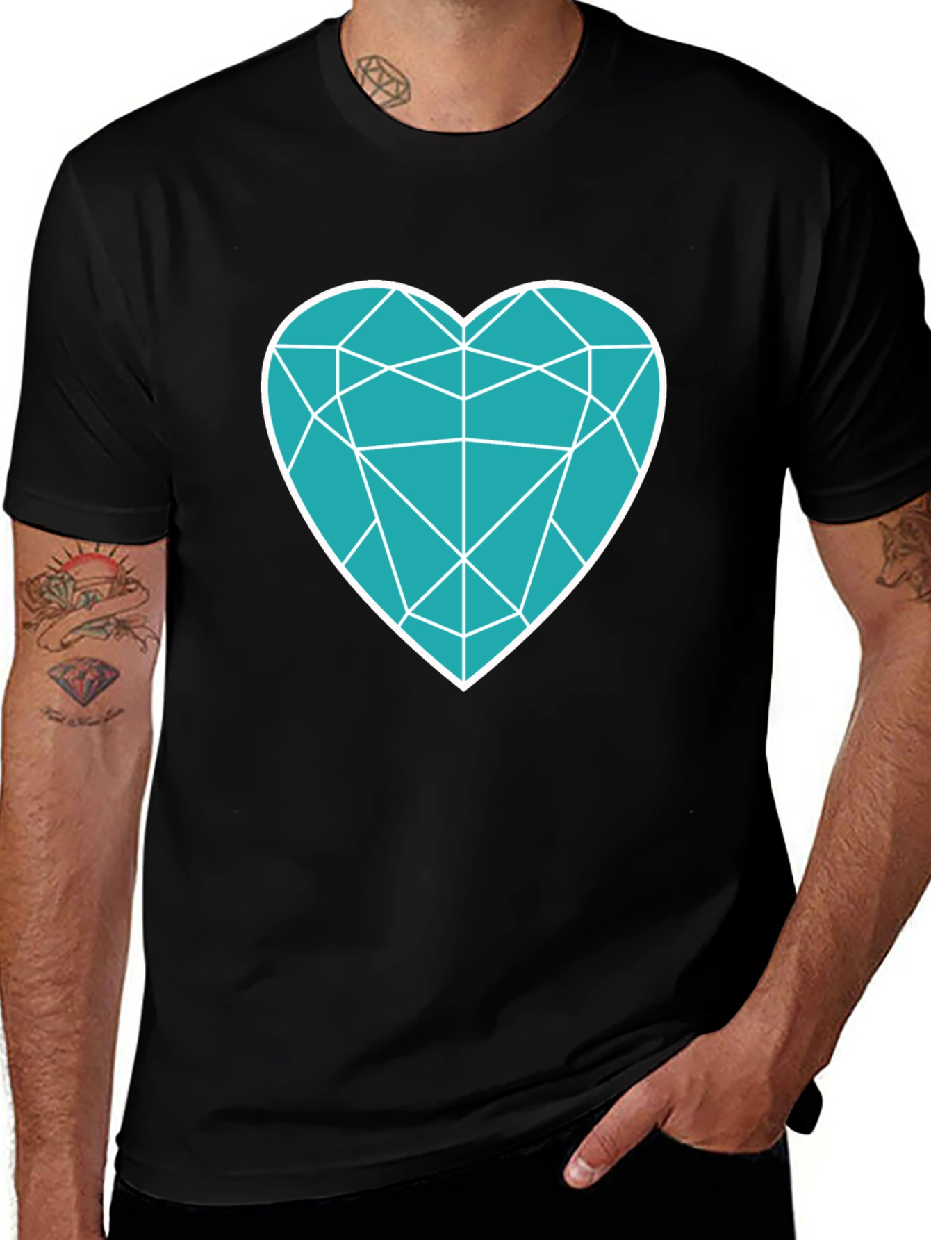 Geometric Heart Graphic Tee - Modern Black T-Shirt