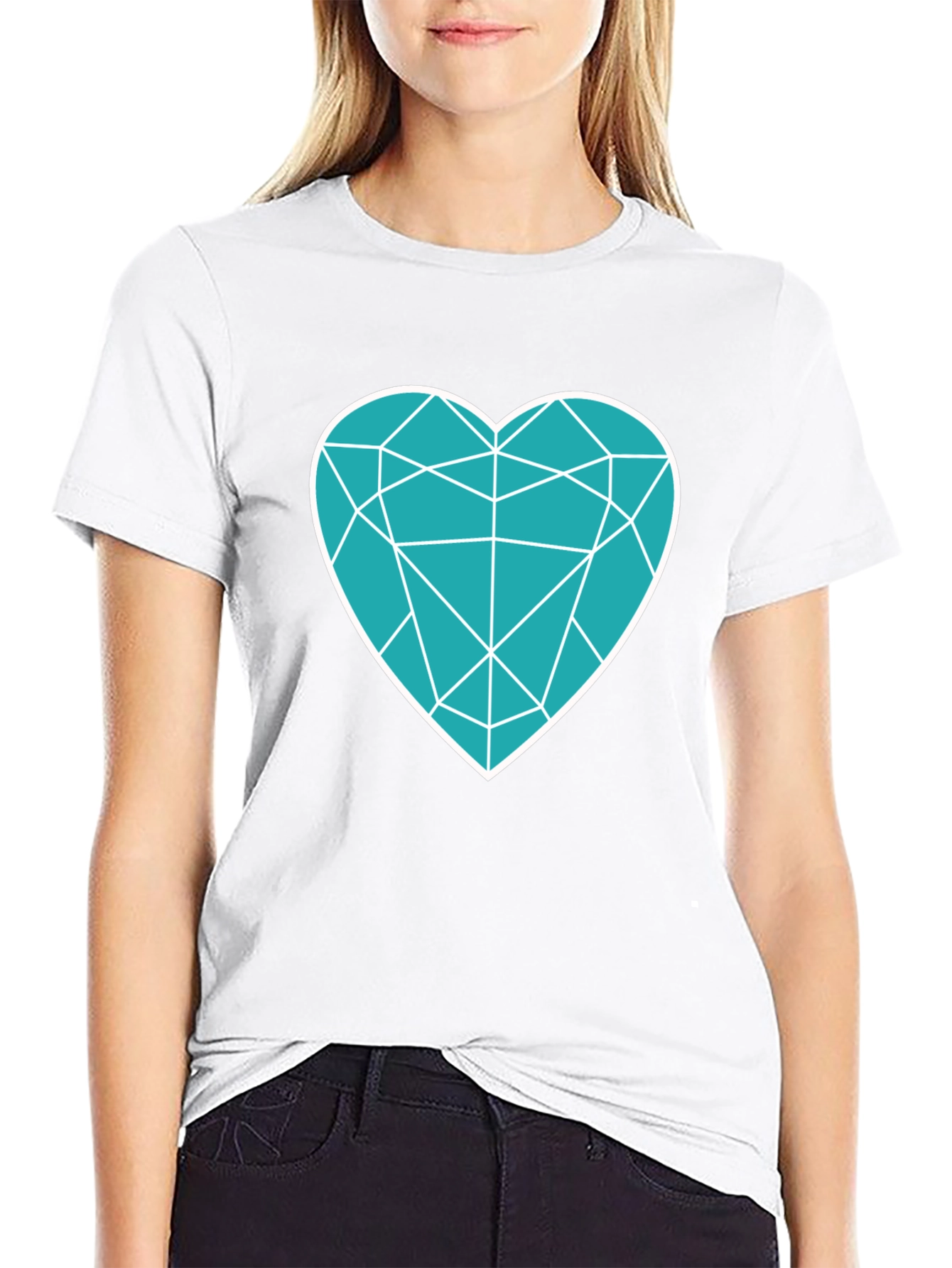 Geometric Heart Graphic Tee - Modern Black T-Shirt