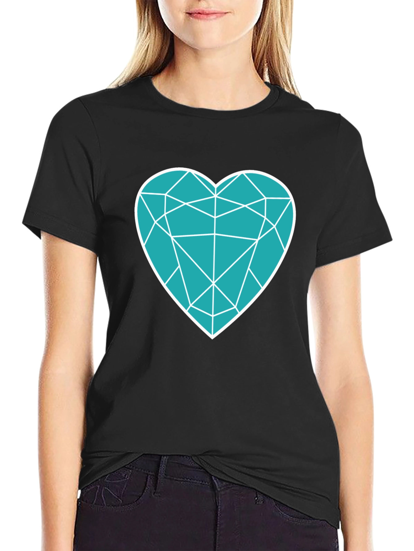 Geometric Heart Graphic Tee - Modern Black T-Shirt