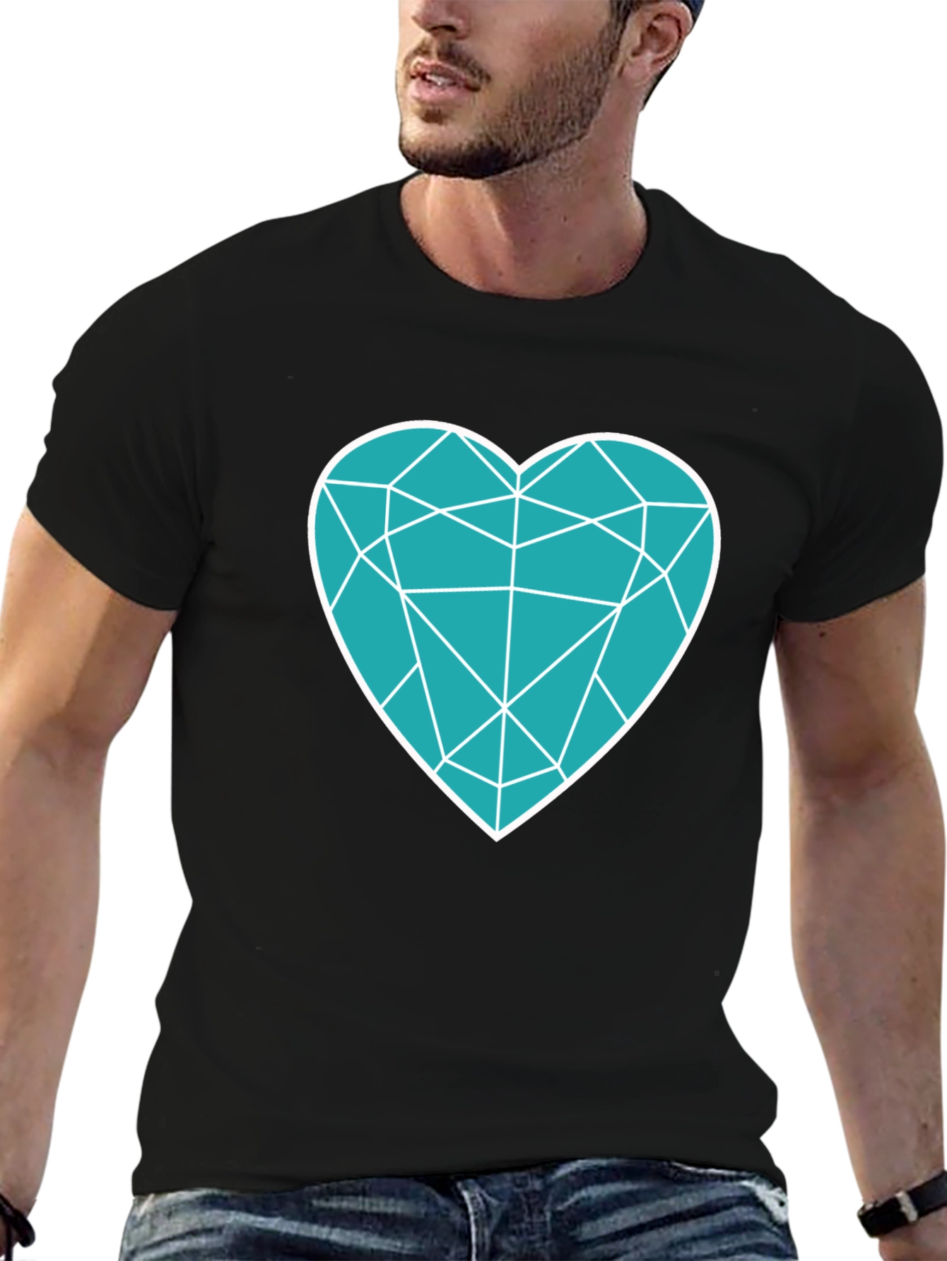 Geometric Heart Graphic Tee - Modern Black T-Shirt