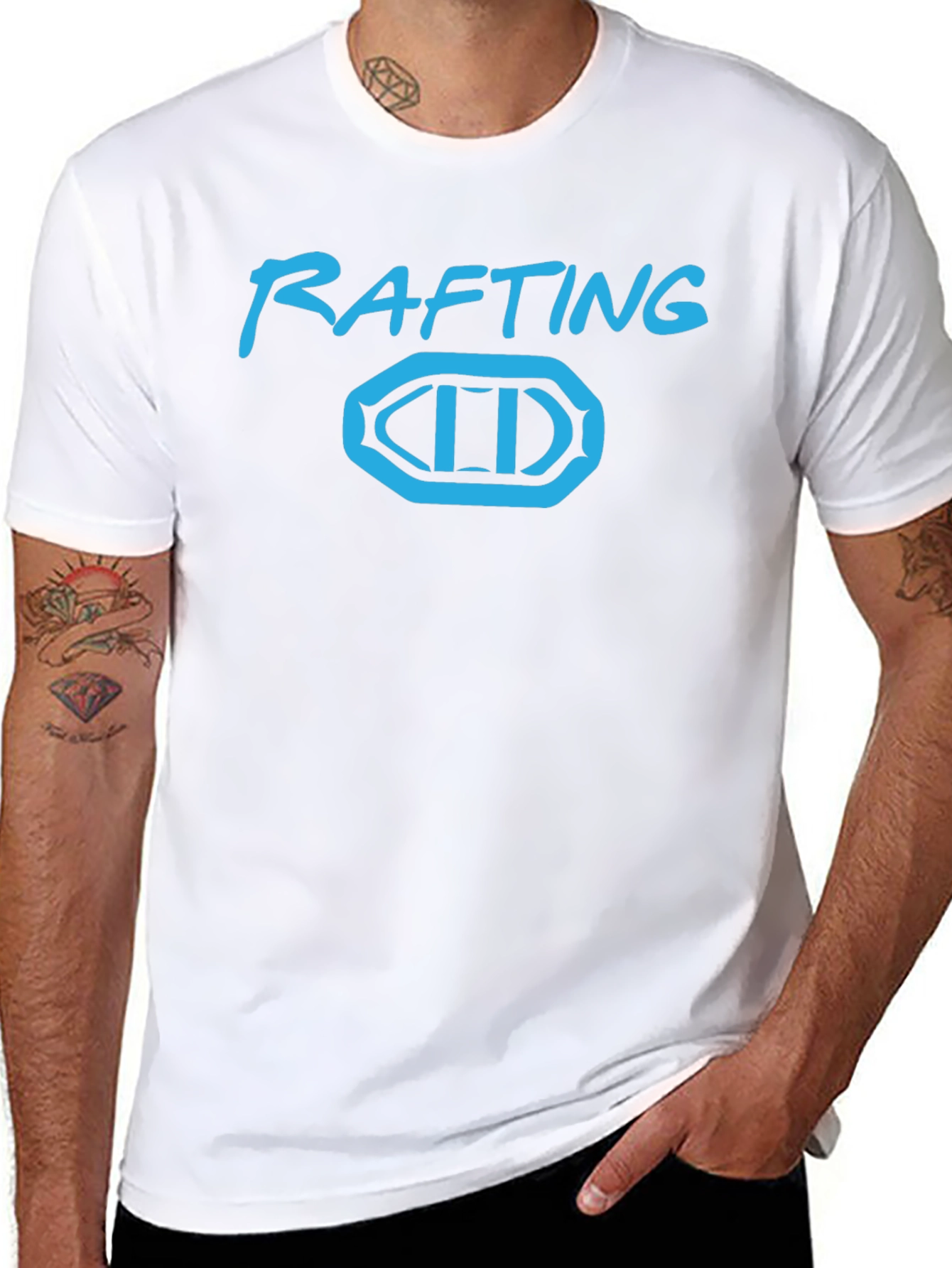Rafting T-Shirt - Black Tee with Blue Rafting Design
