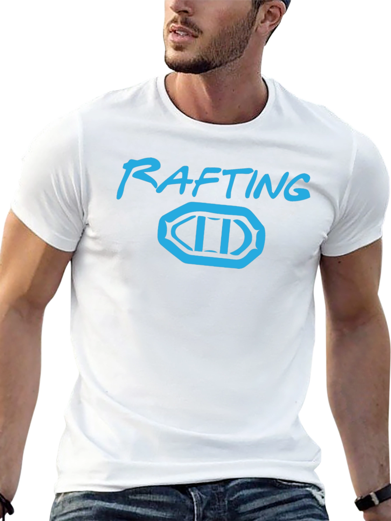 Rafting T-Shirt - Black Tee with Blue Rafting Design