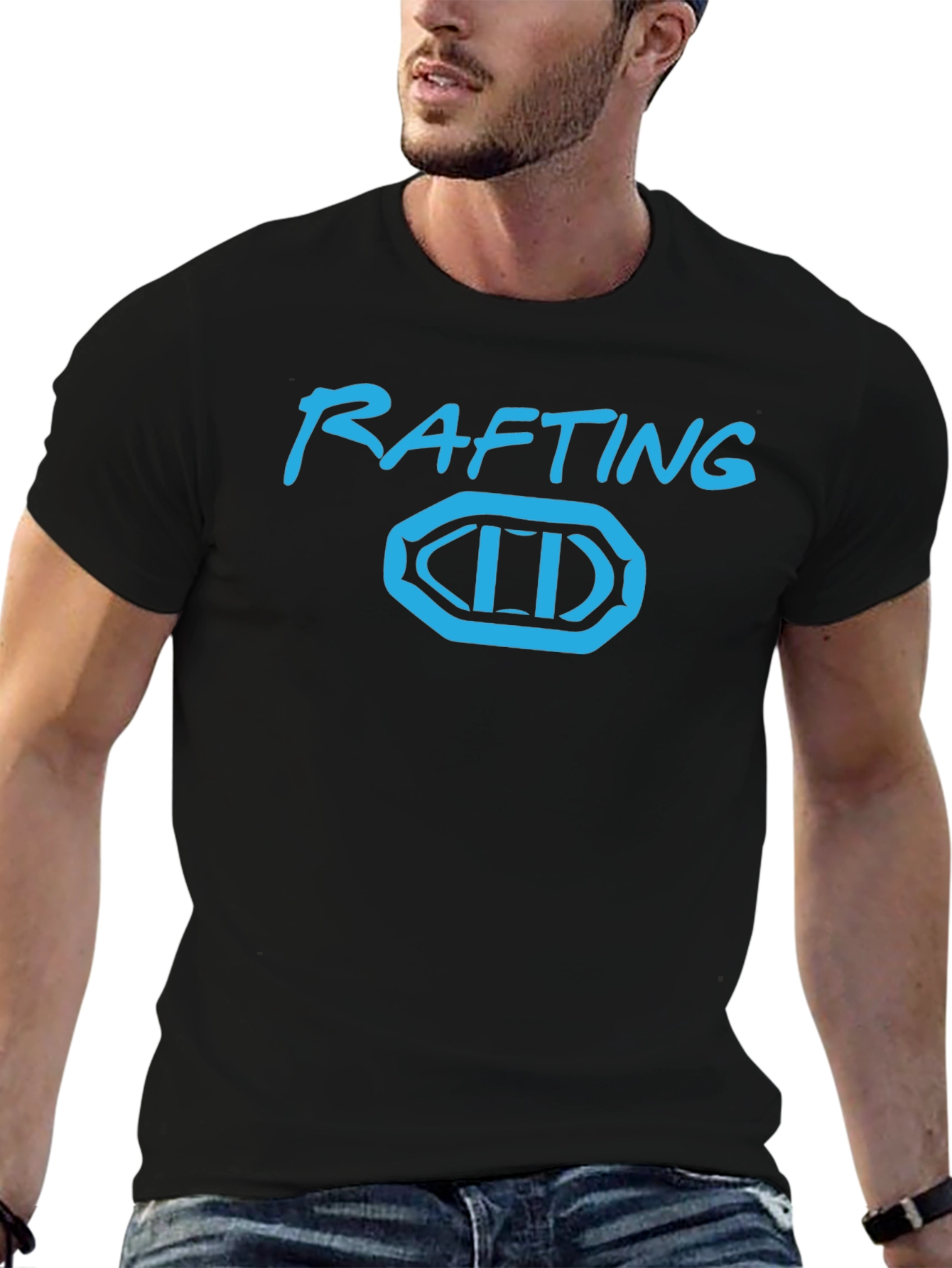 Rafting T-Shirt - Black Tee with Blue Rafting Design