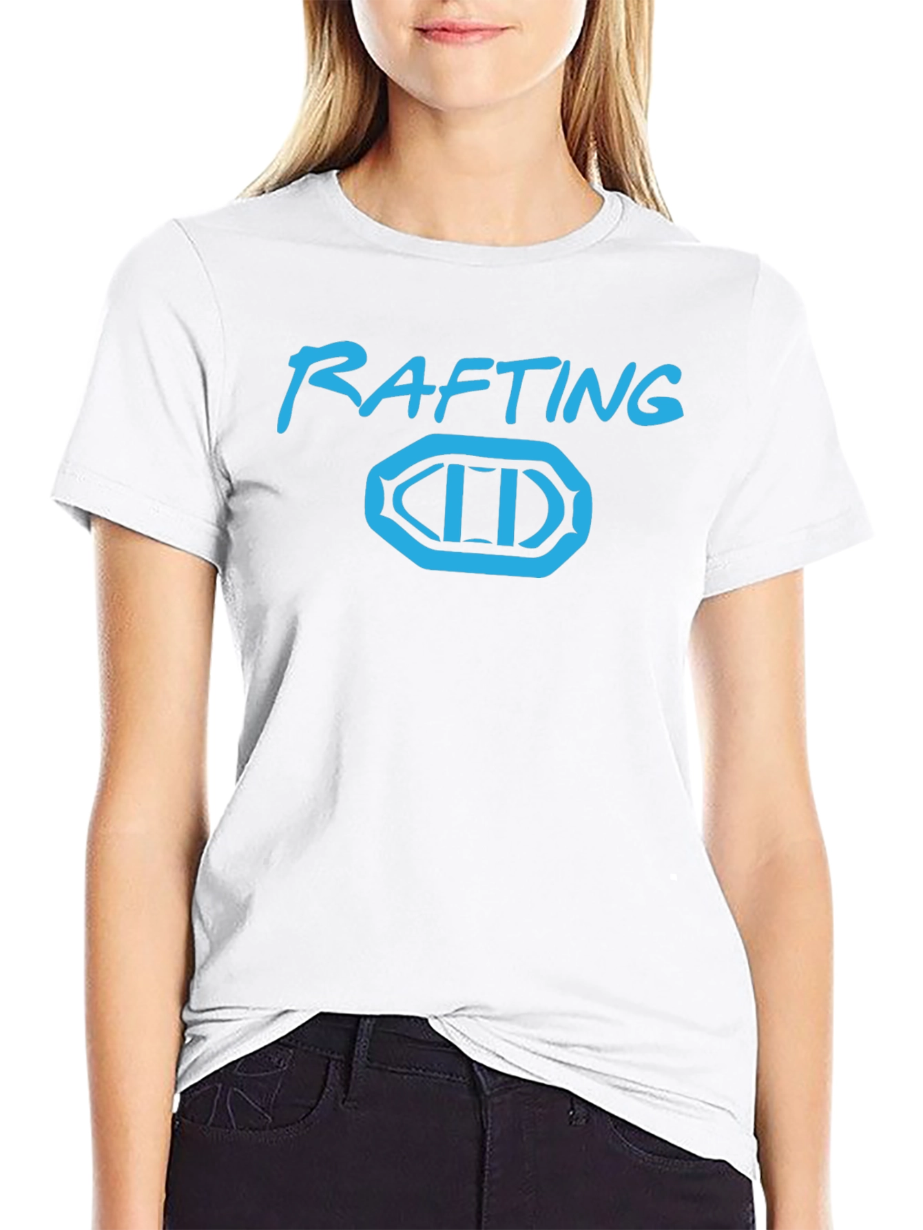 Rafting T-Shirt - Black Tee with Blue Rafting Design