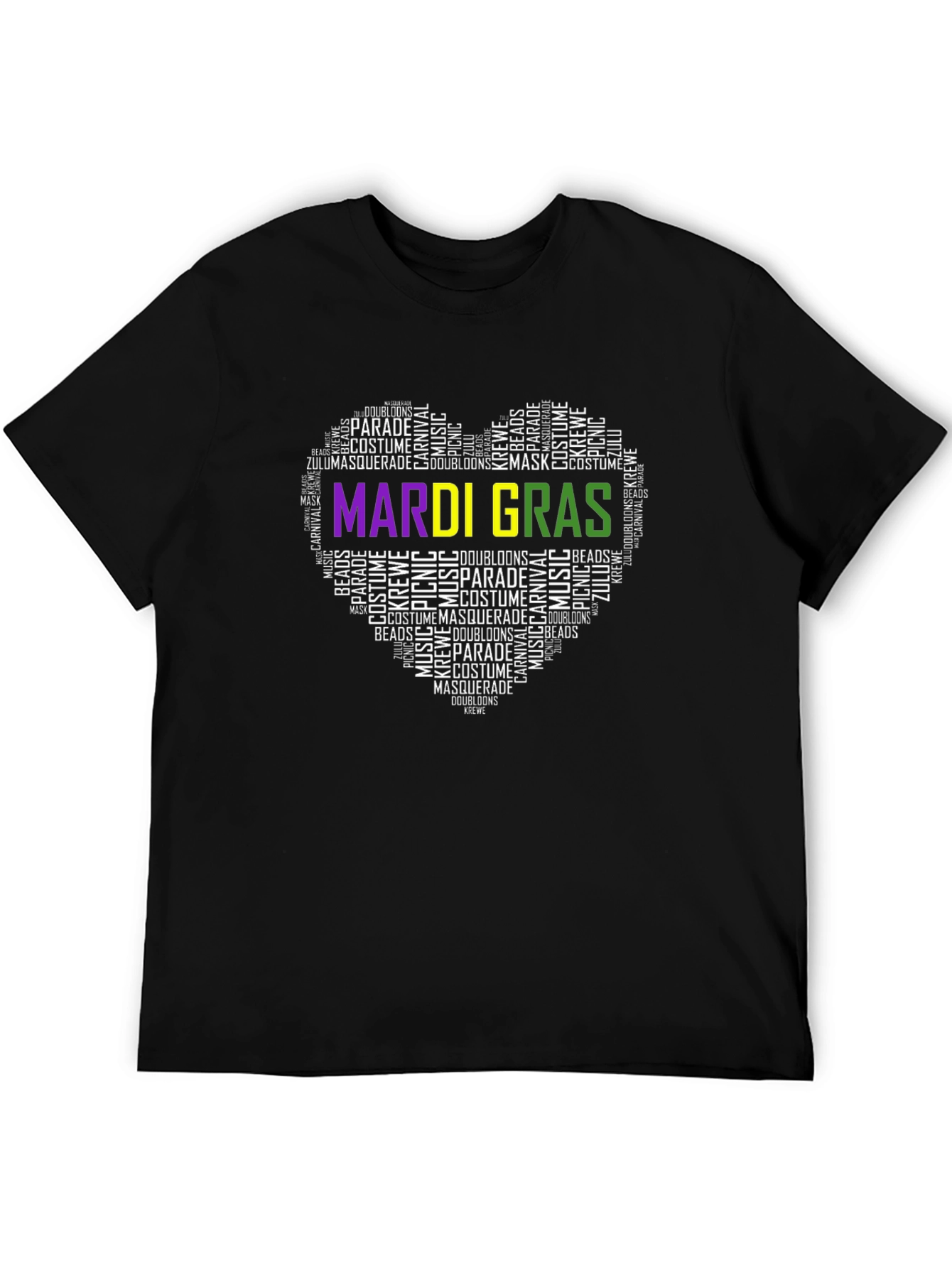 Mardi Gras Heart Word Cloud T-Shirt
