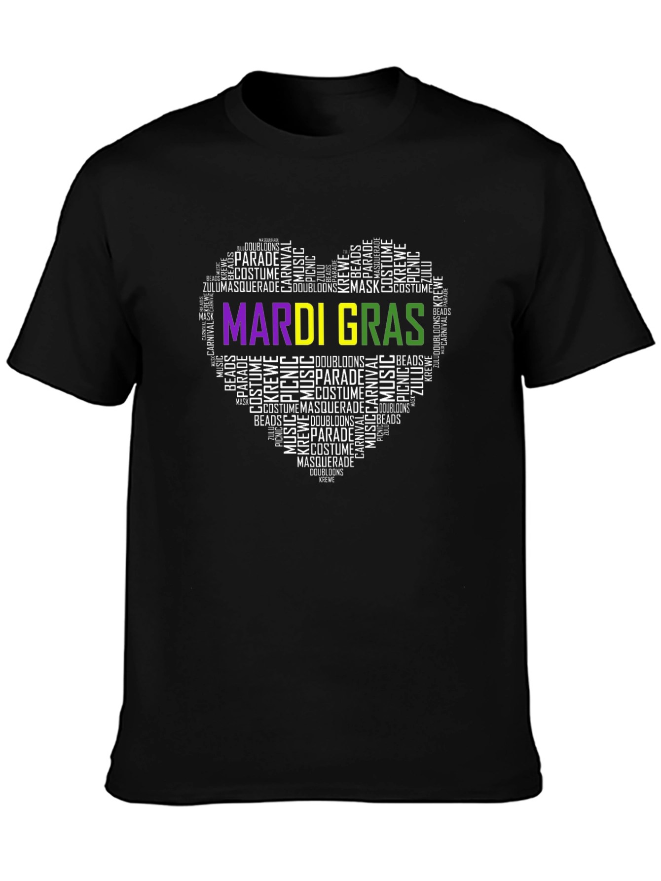 Mardi Gras Heart Word Cloud T-Shirt
