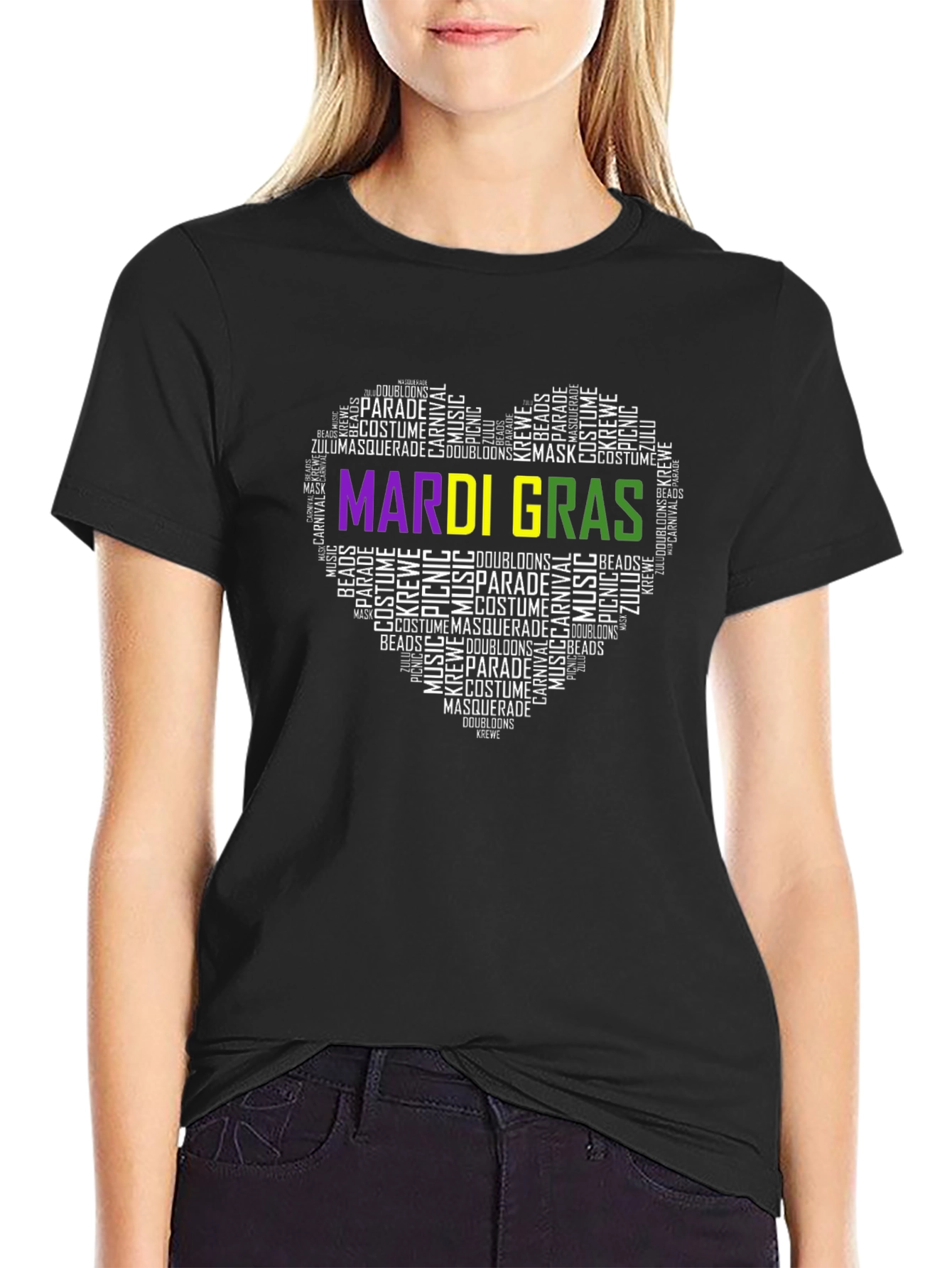 Mardi Gras Heart Word Cloud T-Shirt