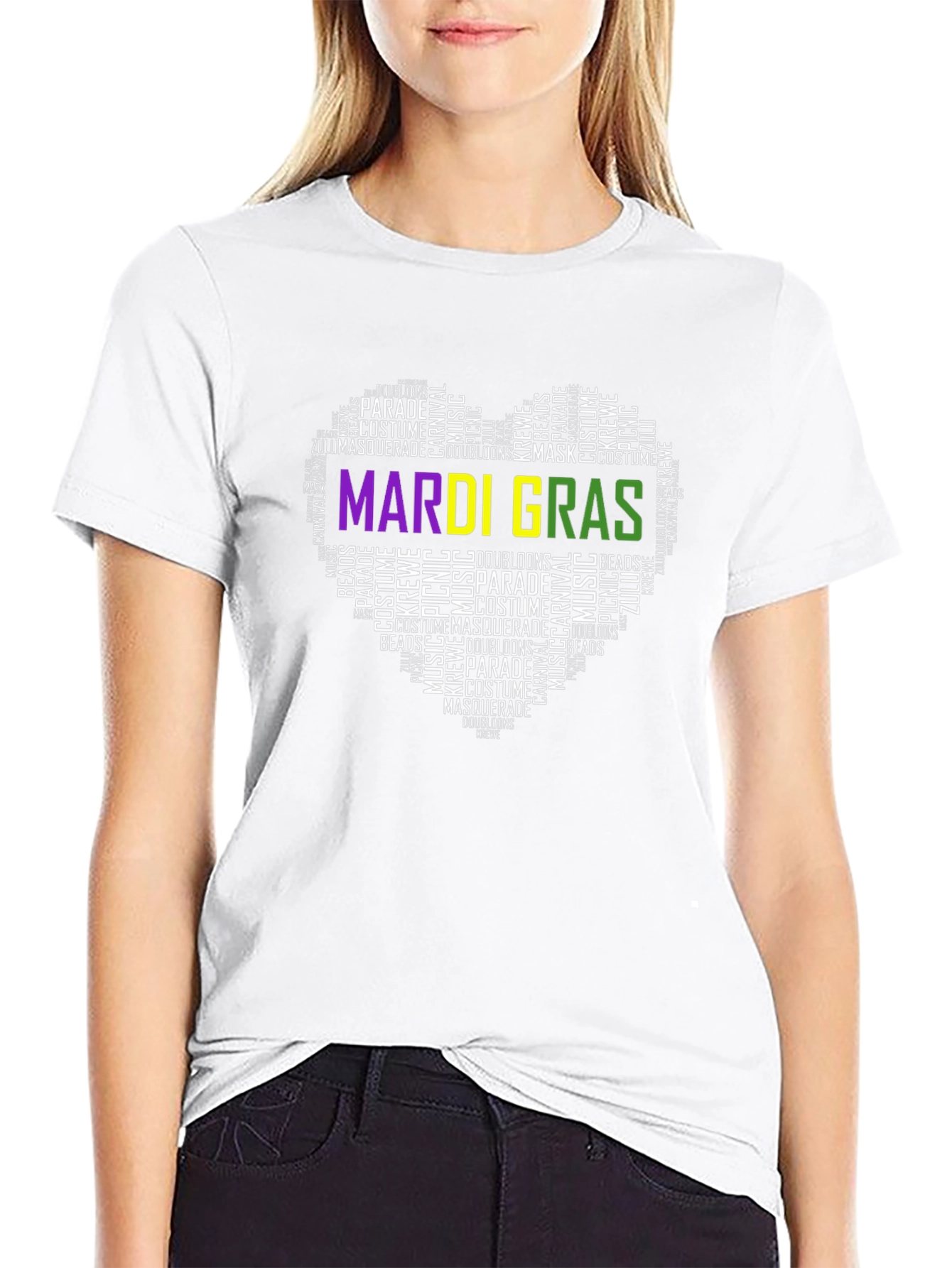 Mardi Gras Heart Word Cloud T-Shirt