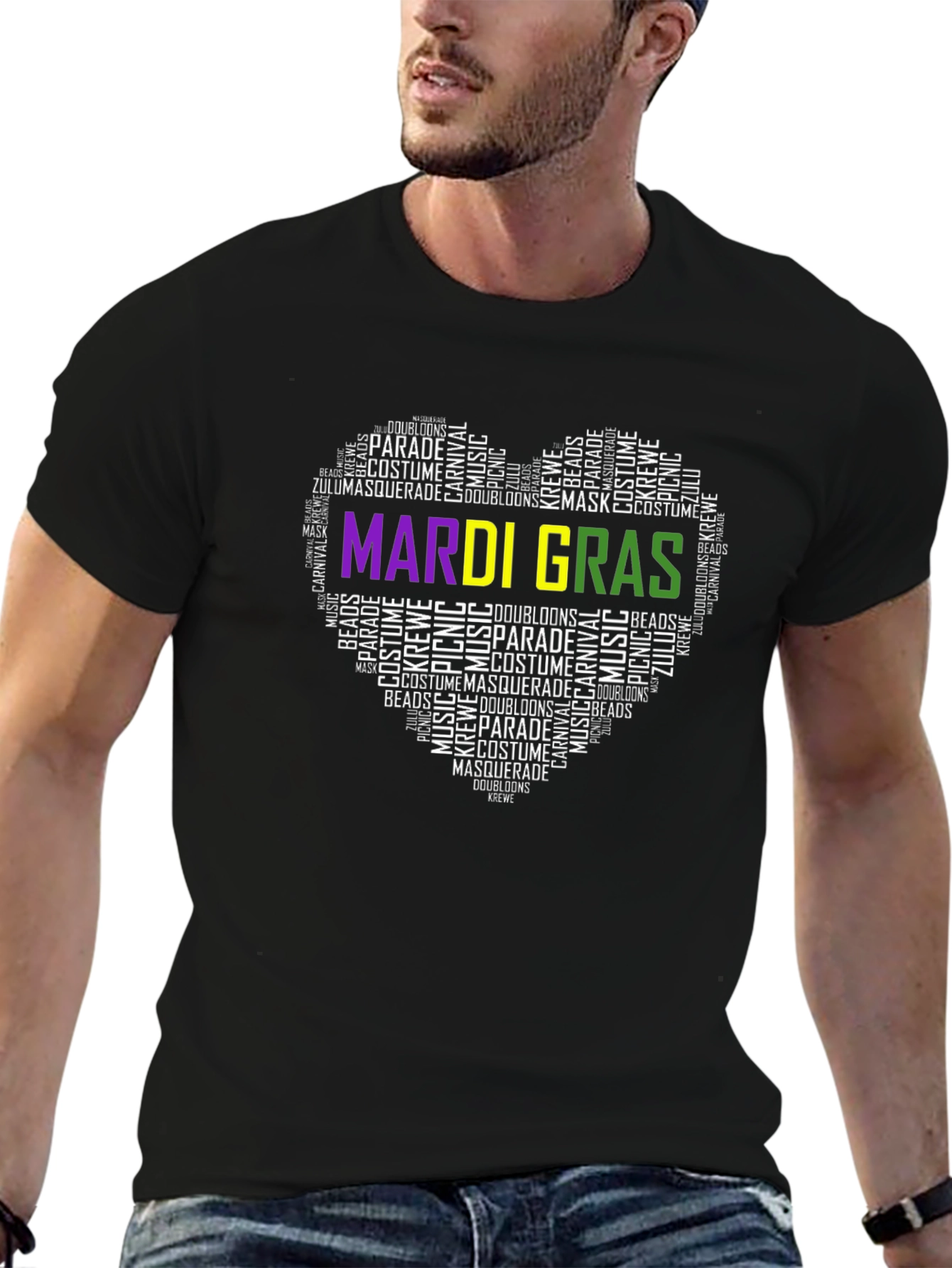 Mardi Gras Heart Word Cloud T-Shirt