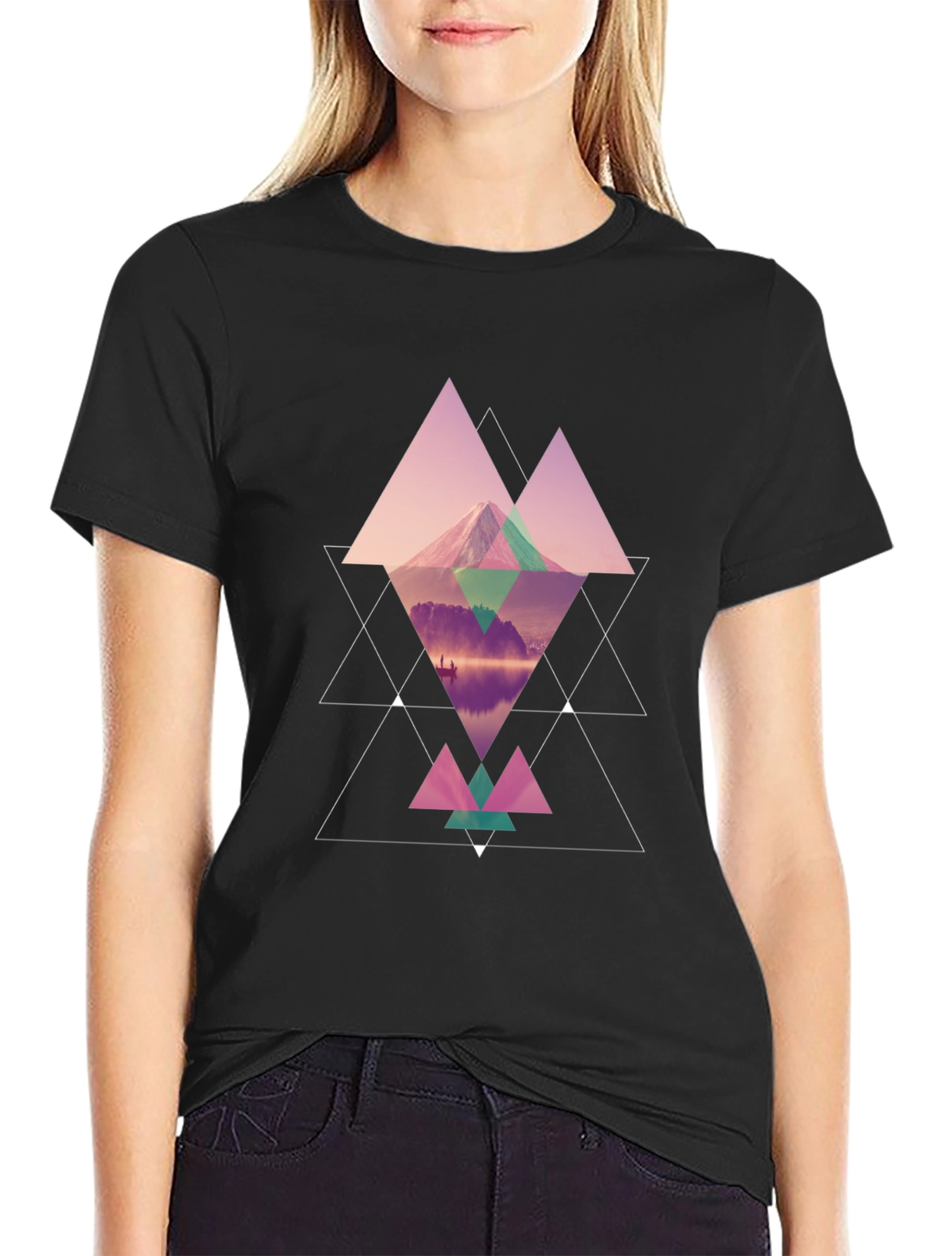 Geometric Mountain Graphic Black T-Shirt