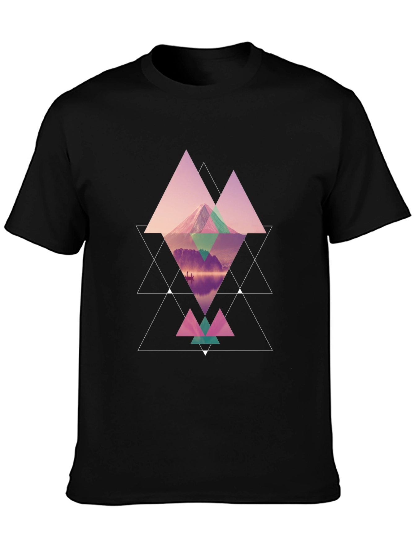 Geometric Mountain Graphic Black T-Shirt