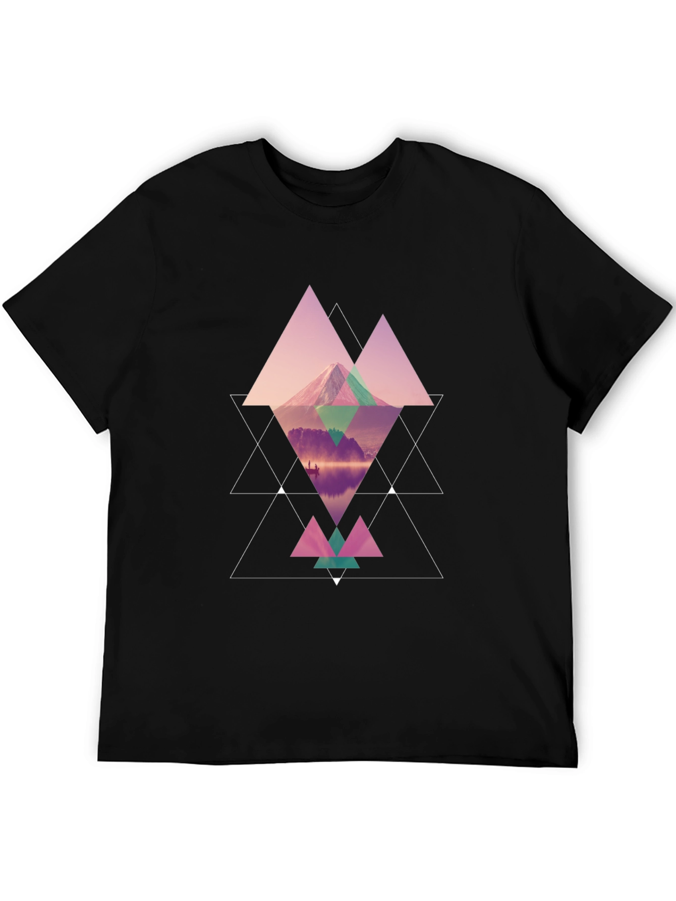 Geometric Mountain Graphic Black T-Shirt