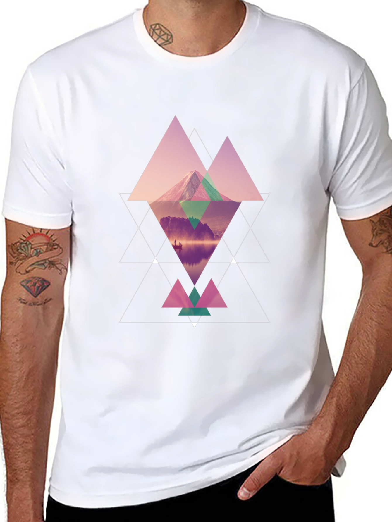 Geometric Mountain Graphic Black T-Shirt