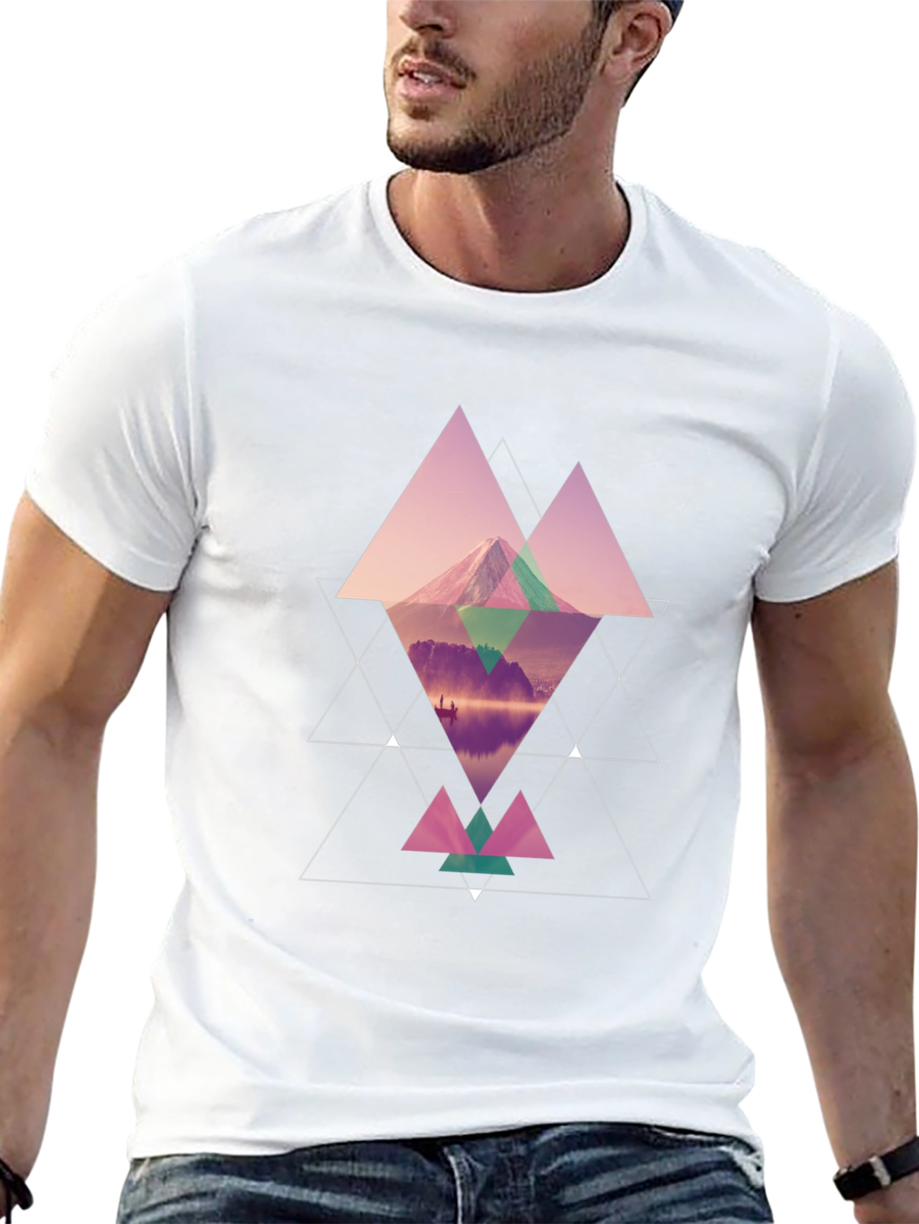 Geometric Mountain Graphic Black T-Shirt