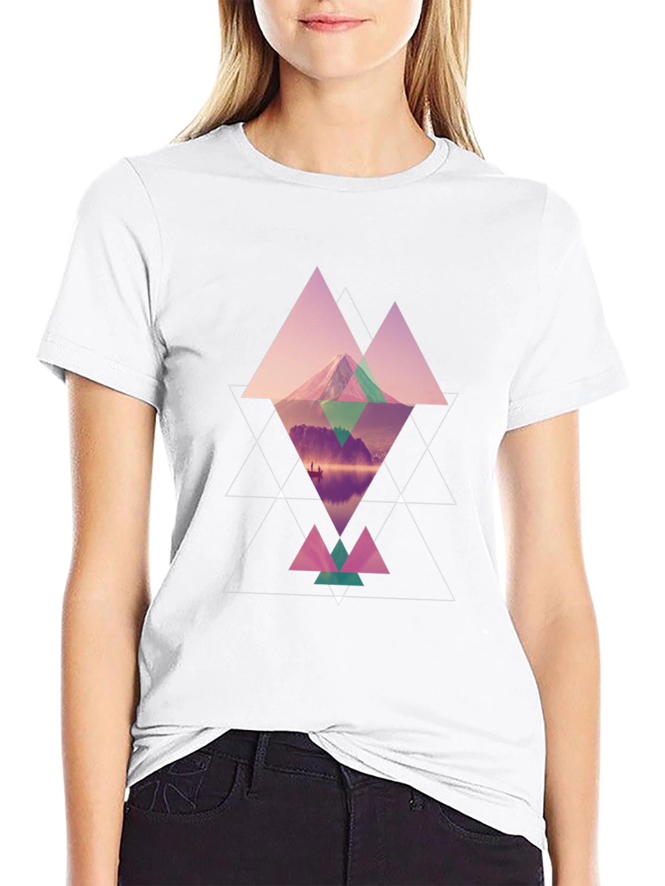 Geometric Mountain Graphic Black T-Shirt