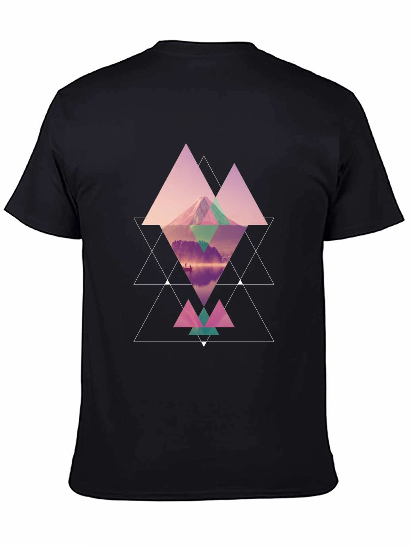 Geometric Mountain Graphic Black T-Shirt