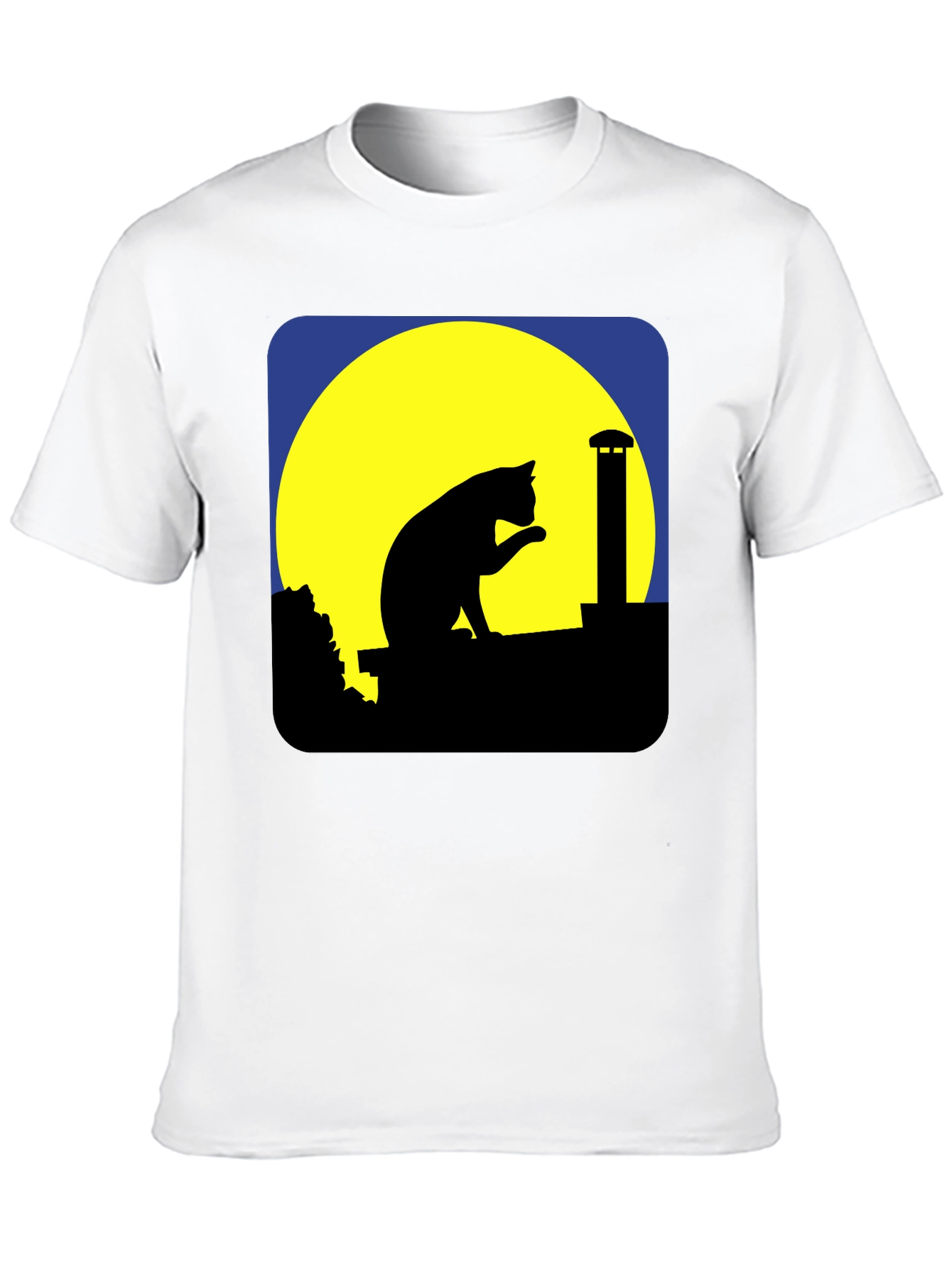 Cat On Rooftop Silhouette Graphic Tee - Black