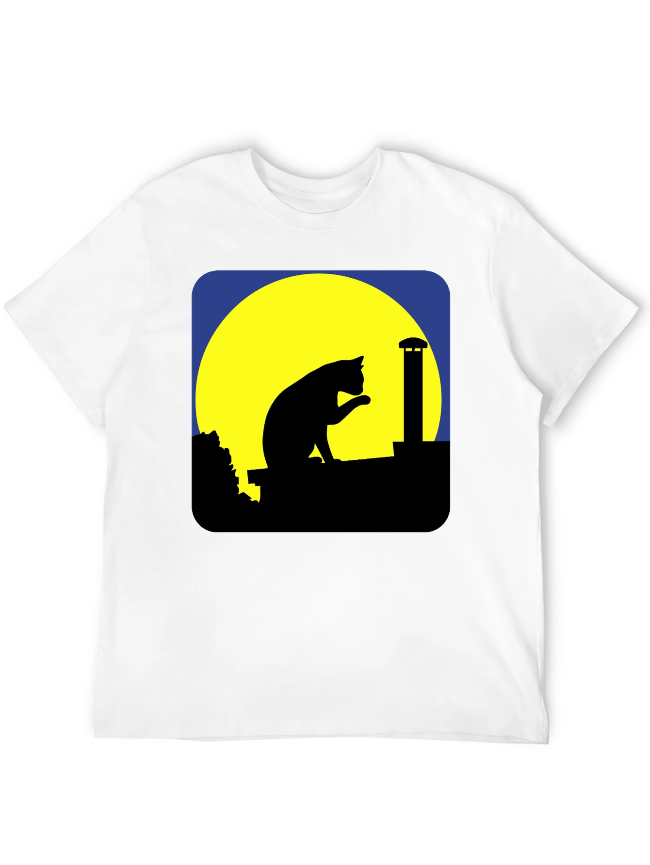 Cat On Rooftop Silhouette Graphic Tee - Black