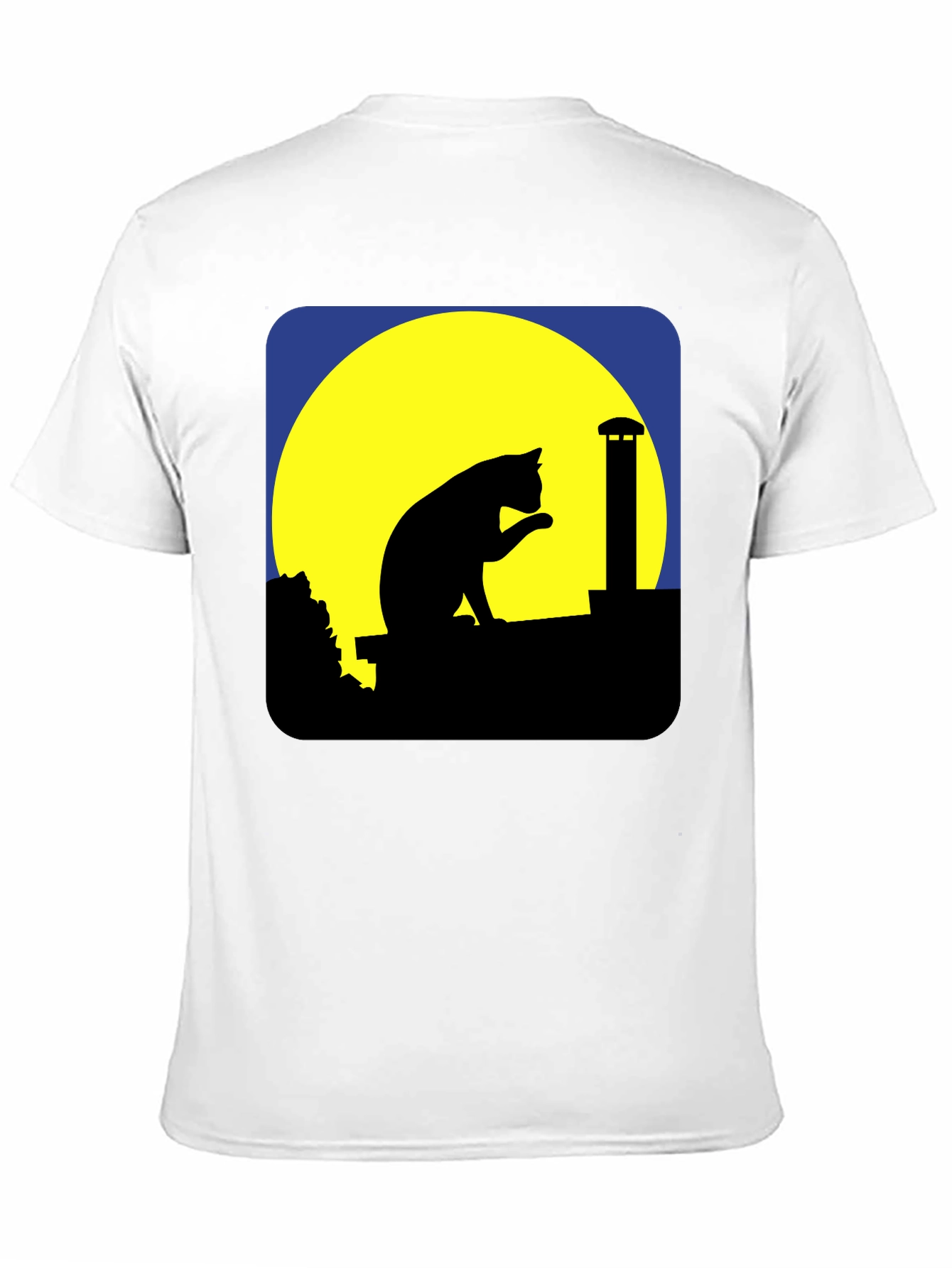 Cat On Rooftop Silhouette Graphic Tee - Black