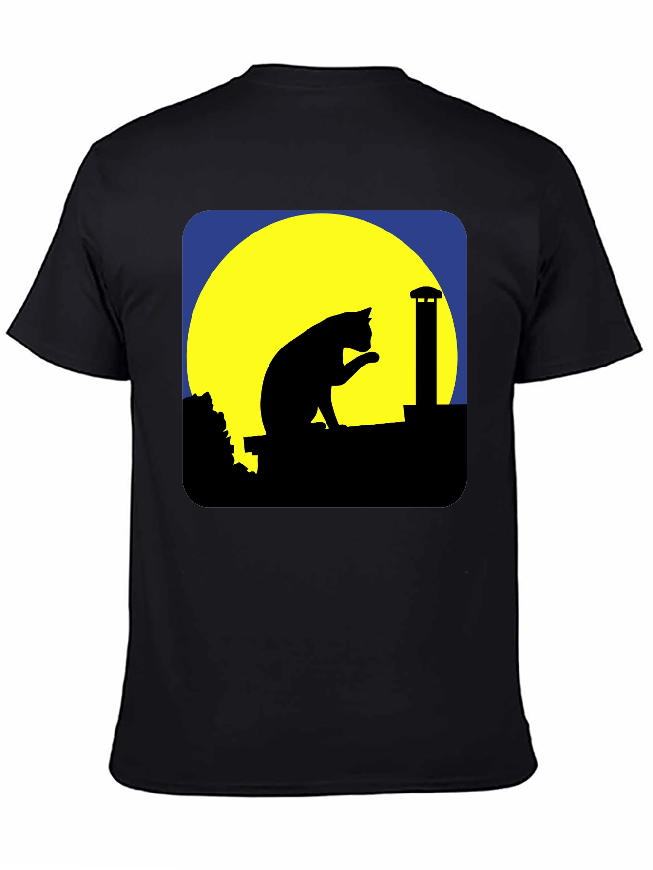 Cat On Rooftop Silhouette Graphic Tee - Black