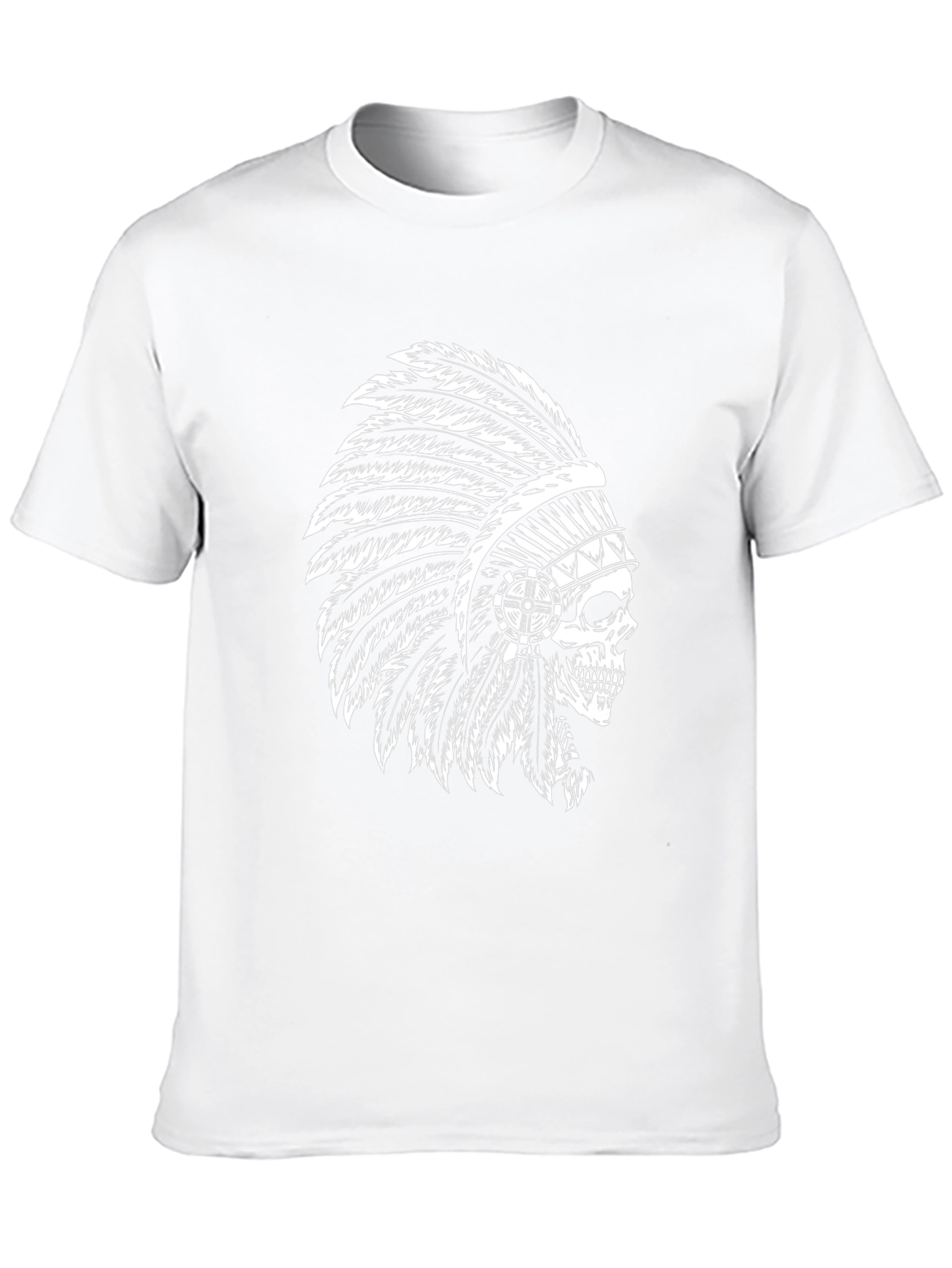 Black T-Shirt with Skull Chief Headdress Design