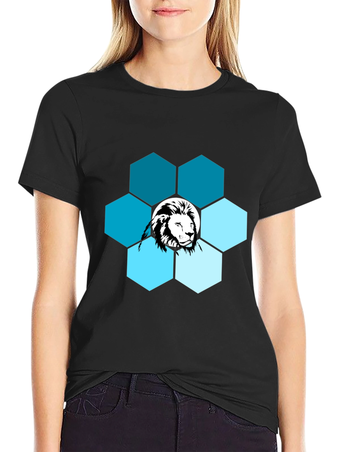 Lion Hexagon Graphic T-Shirt - Mens Fashion