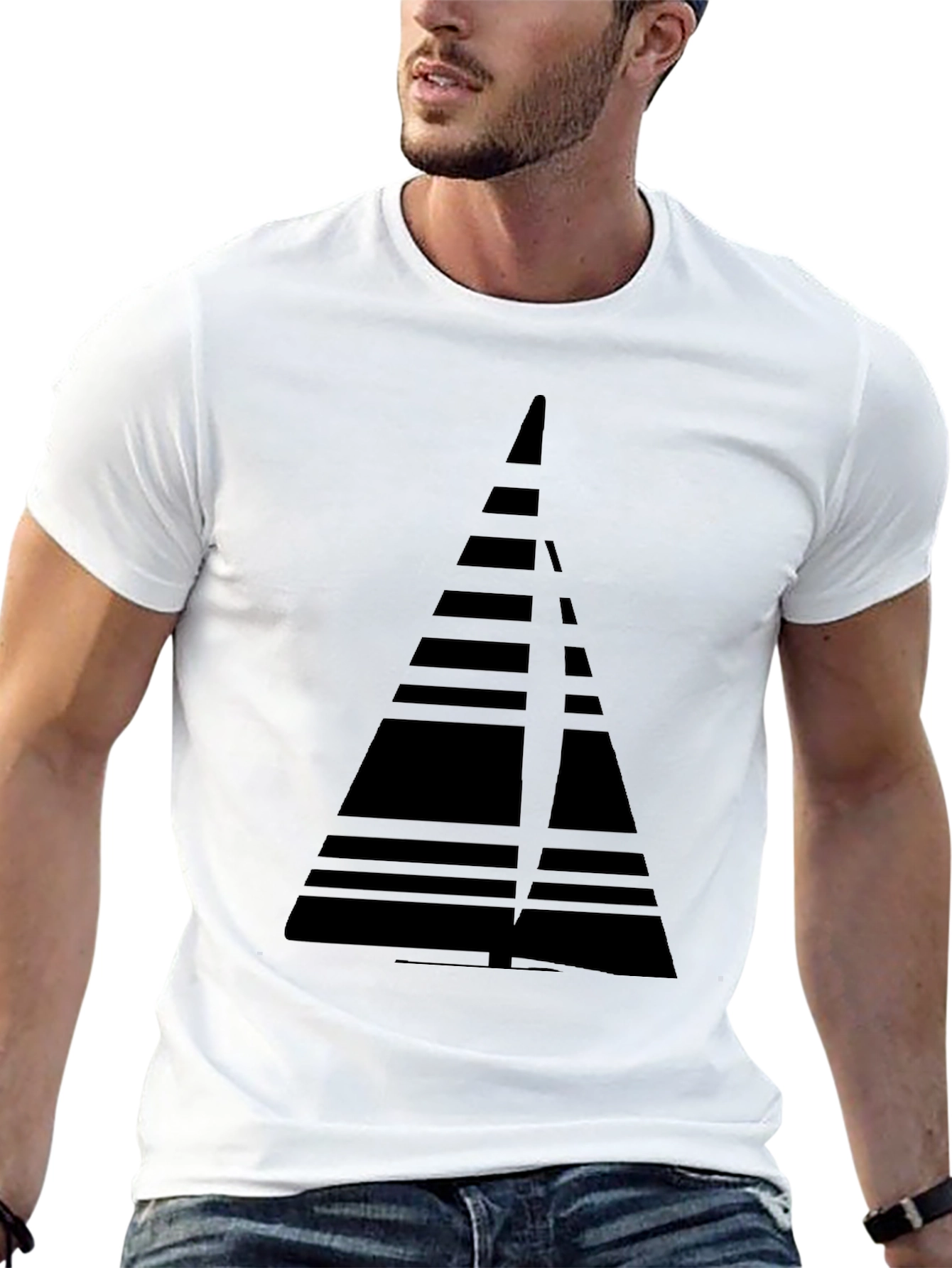 Modern Geometric Triangle Graphic Tee - Black