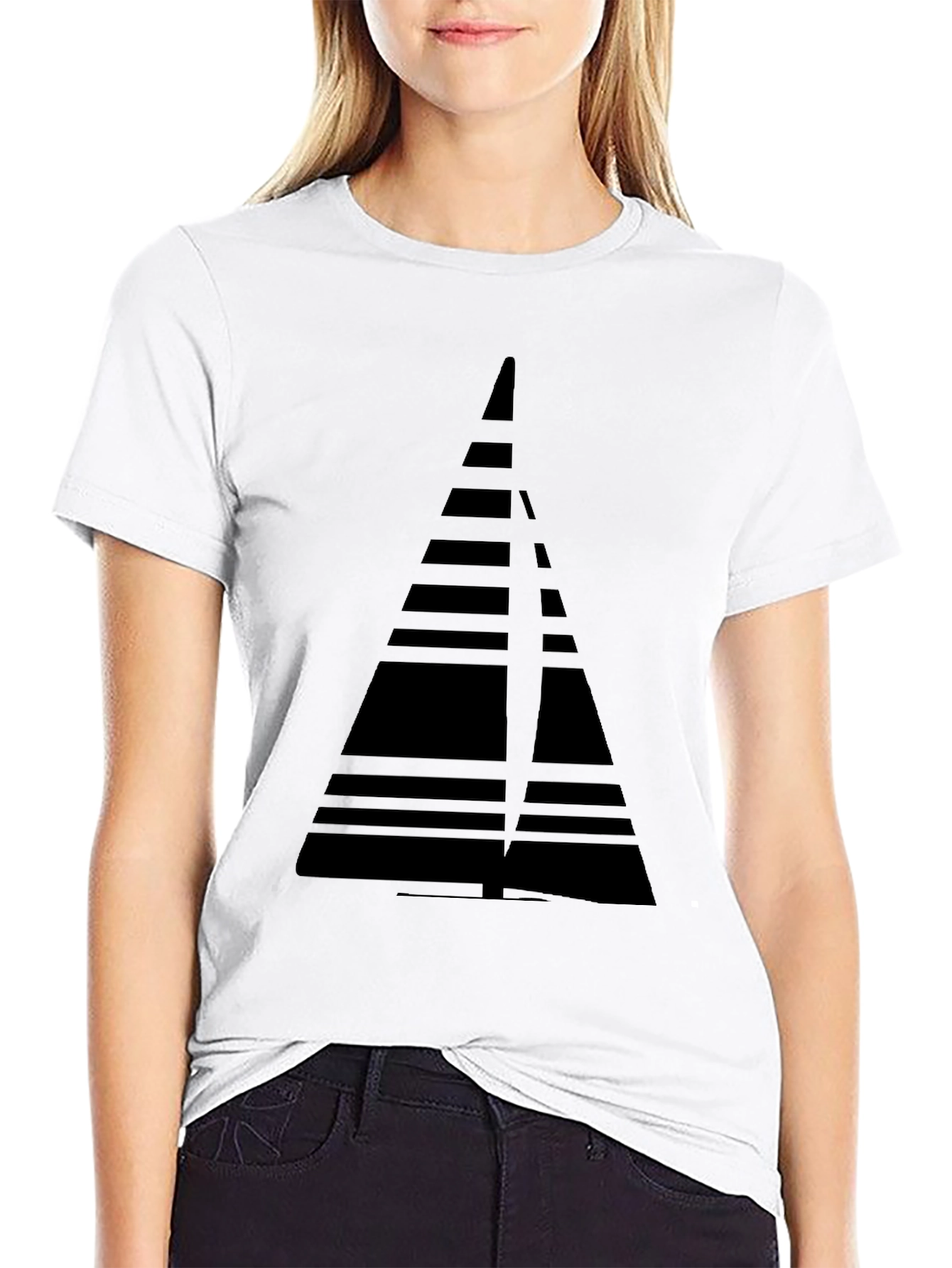 Modern Geometric Triangle Graphic Tee - Black