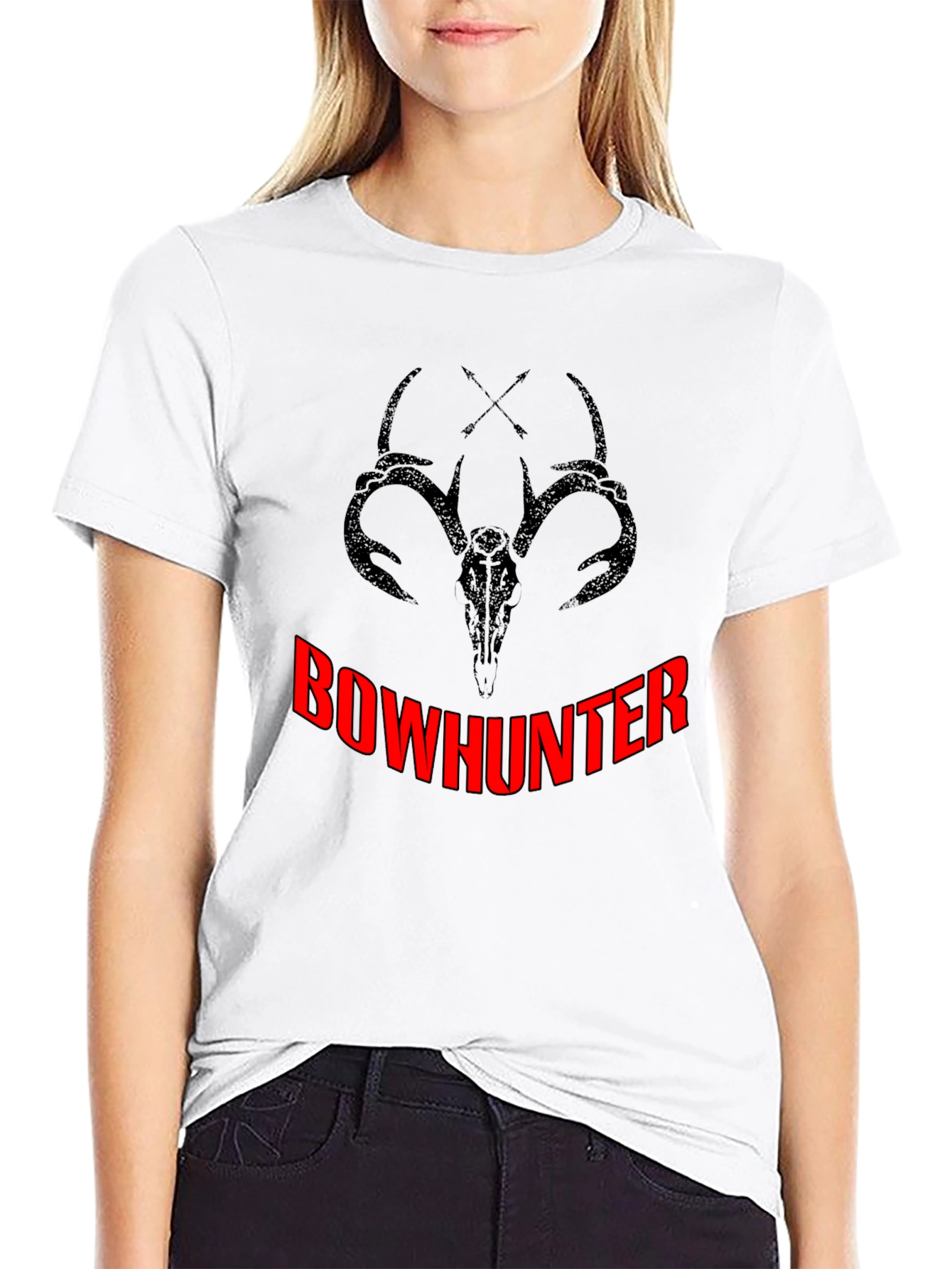 Bowhunter T-Shirt: Deer Skull and Arrow Design