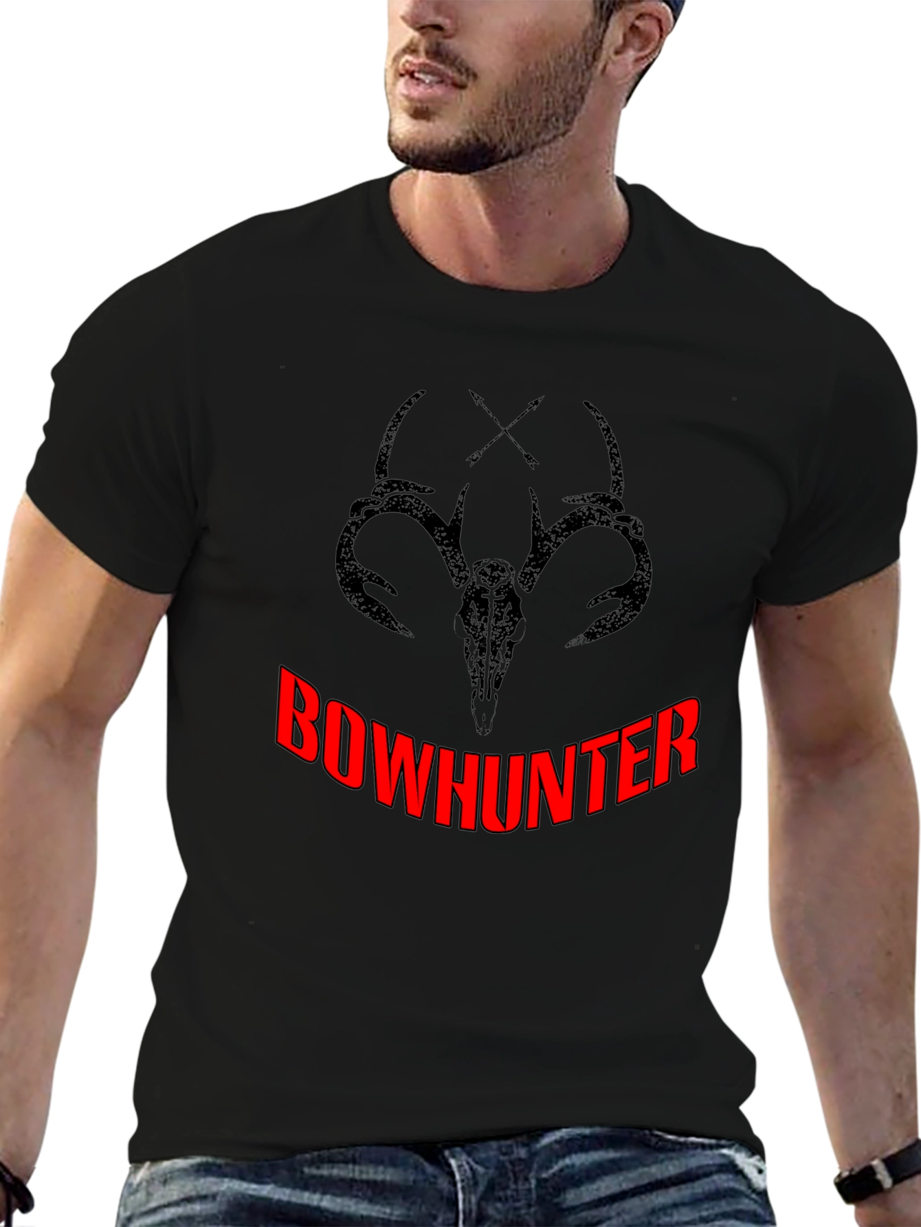 Bowhunter T-Shirt: Deer Skull and Arrow Design