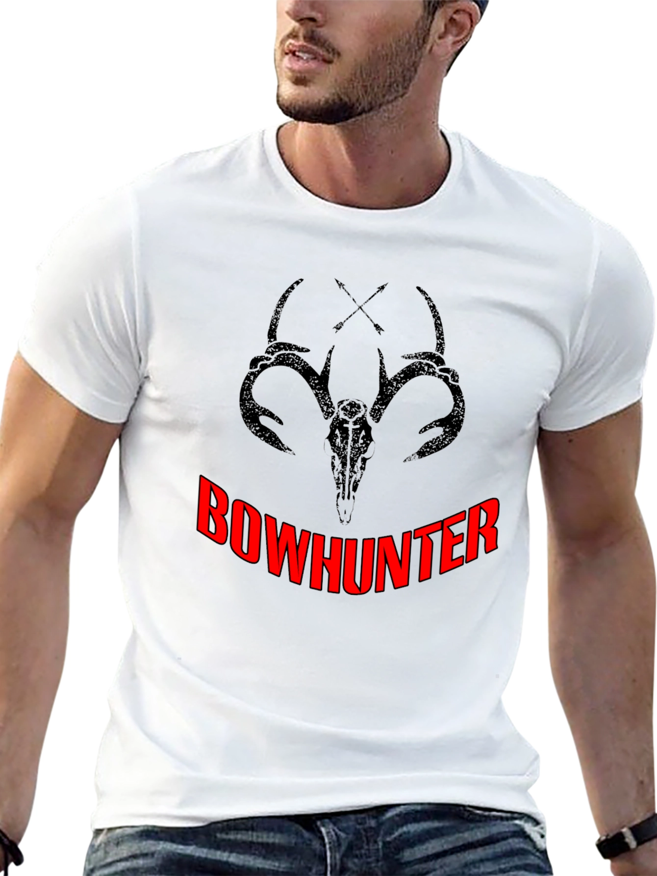 Bowhunter T-Shirt: Deer Skull and Arrow Design