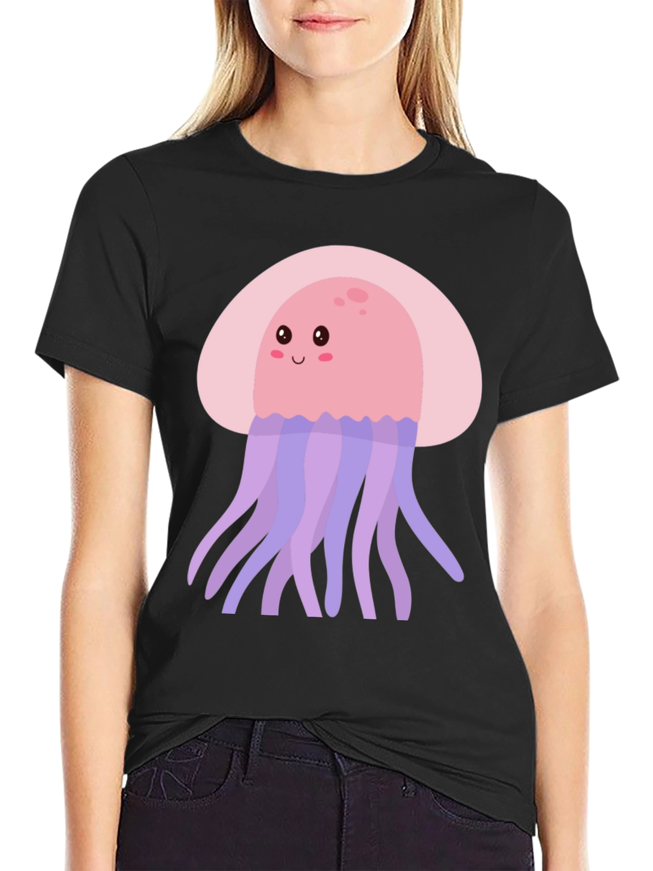 Cute Jellyfish Graphic Tee - Black