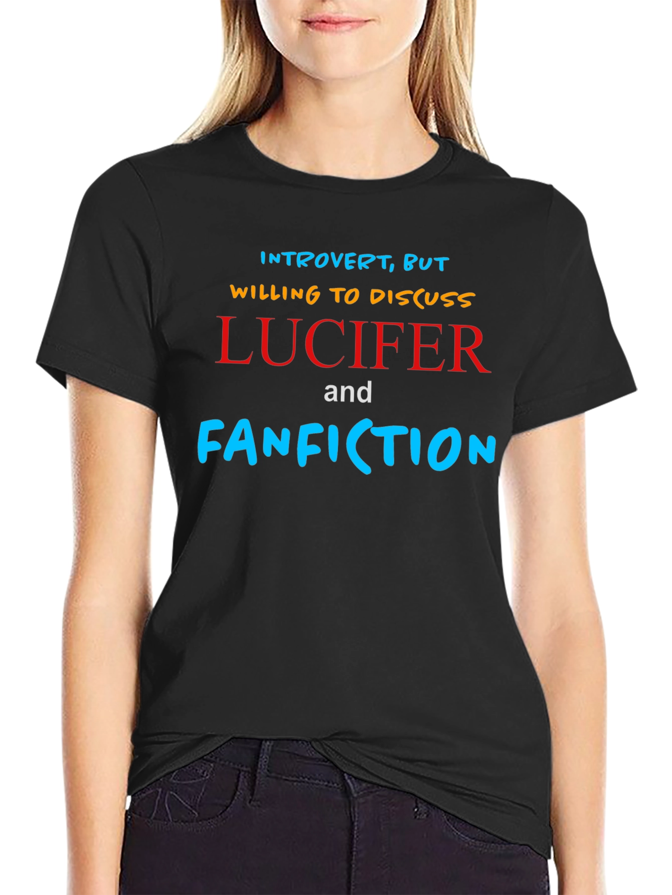 Introvert Lucifer & Fanfiction Black T-Shirt