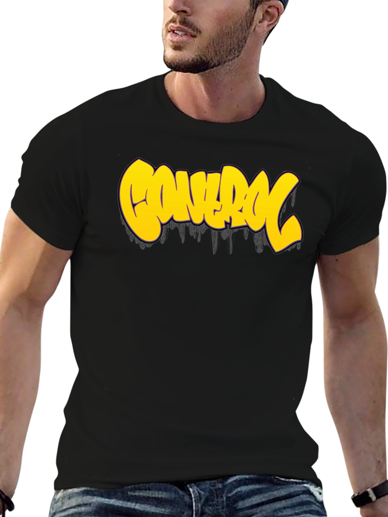 Control Graphic Tee - Bold Yellow Print on Black
