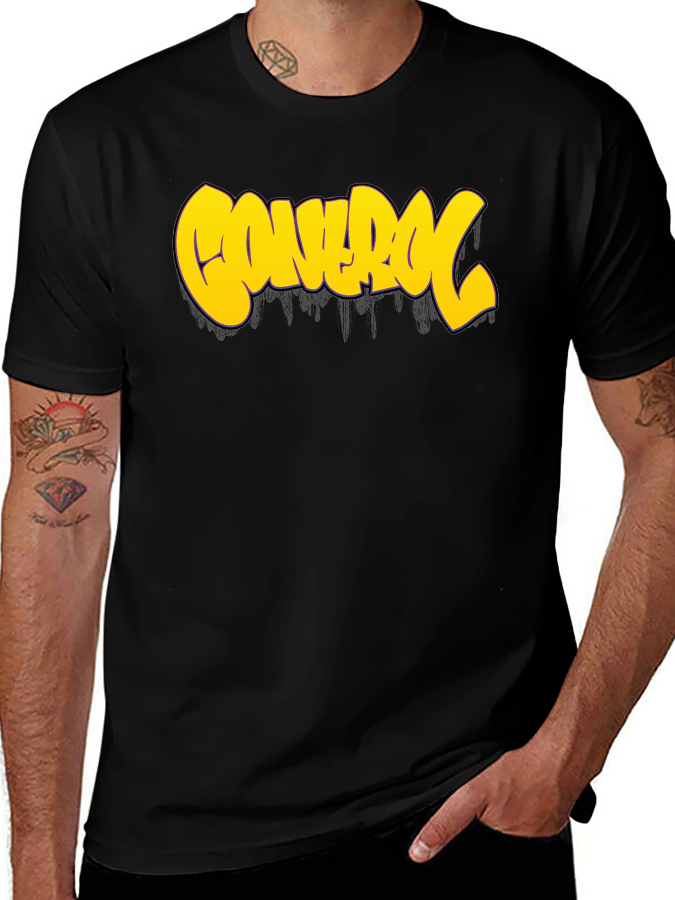 Control Graphic Tee - Bold Yellow Print on Black