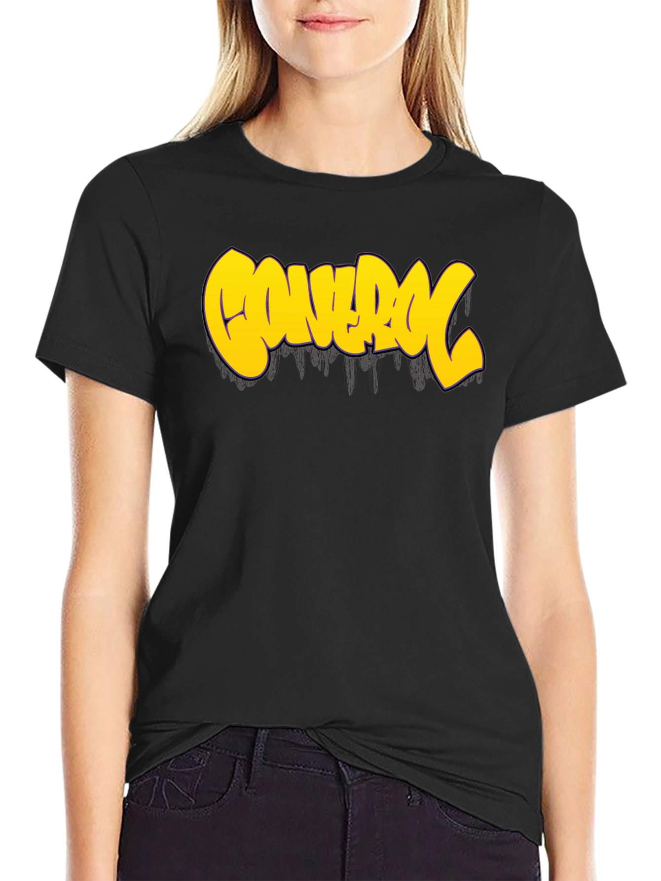 Control Graphic Tee - Bold Yellow Print on Black